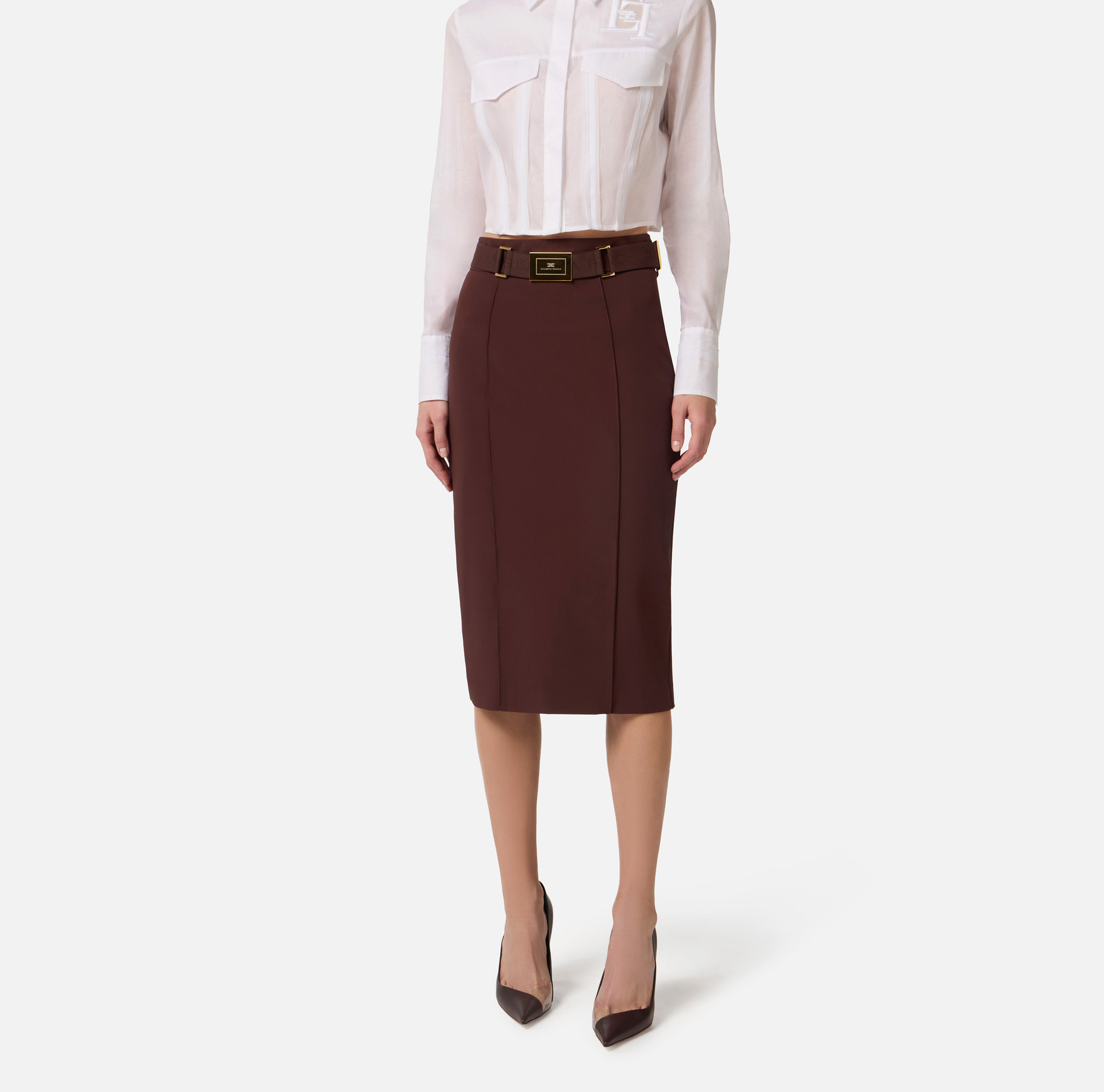 Skirt in technical bi-elastic fabric with belt - Elisabetta Franchi