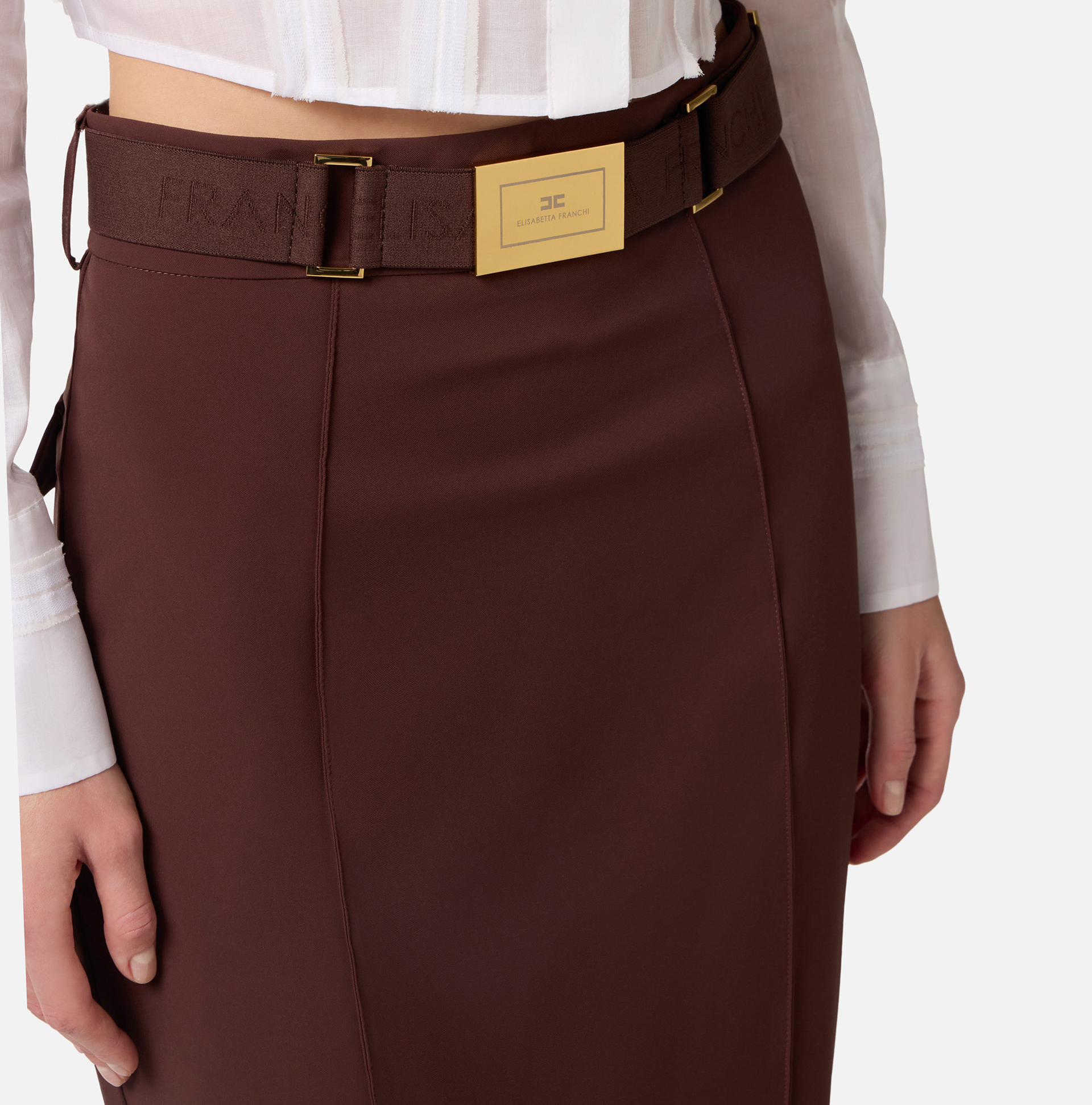 Skirt in technical bi-elastic fabric with belt - Elisabetta Franchi