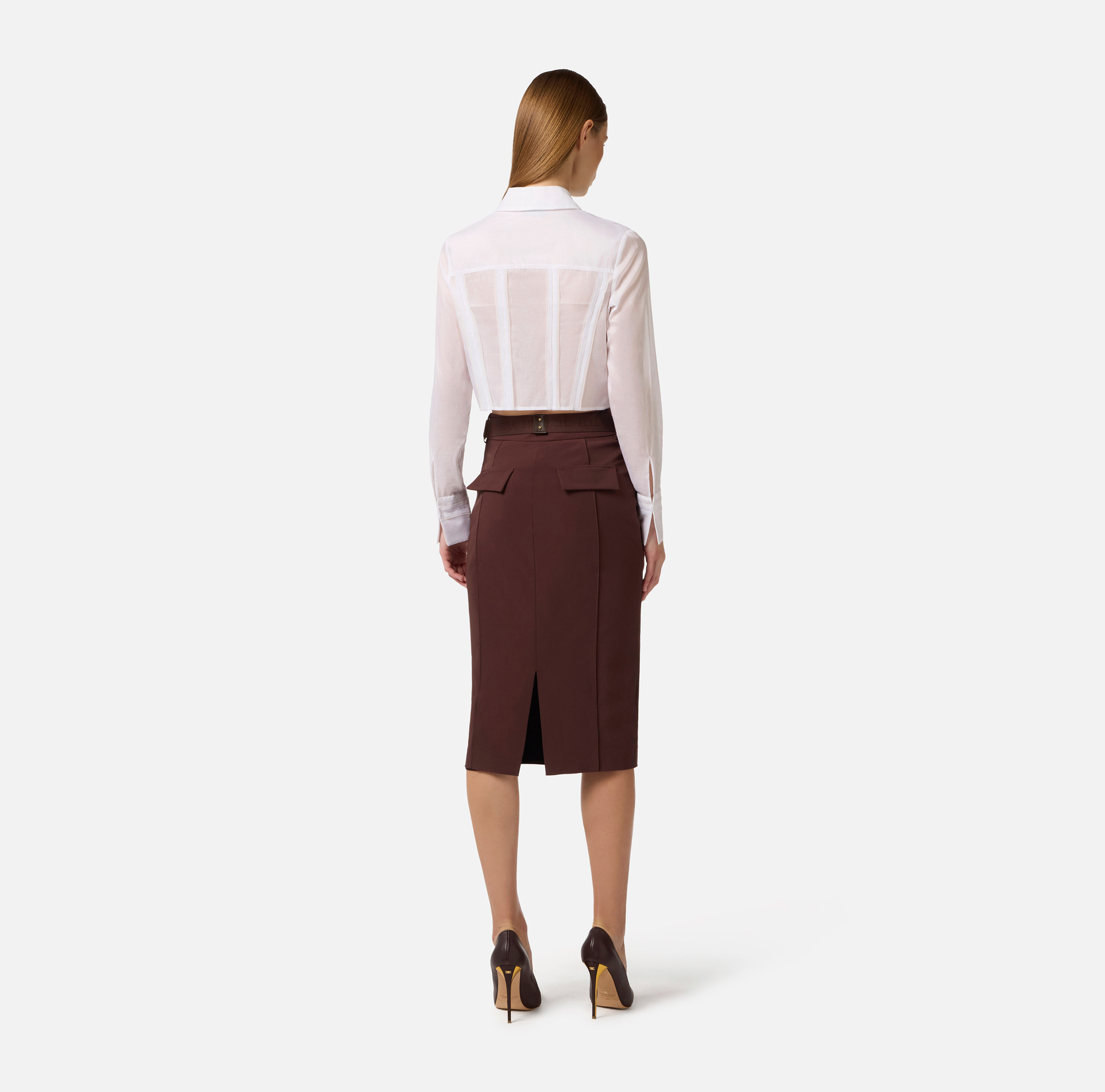 Skirt in technical bi-elastic fabric with belt - Elisabetta Franchi