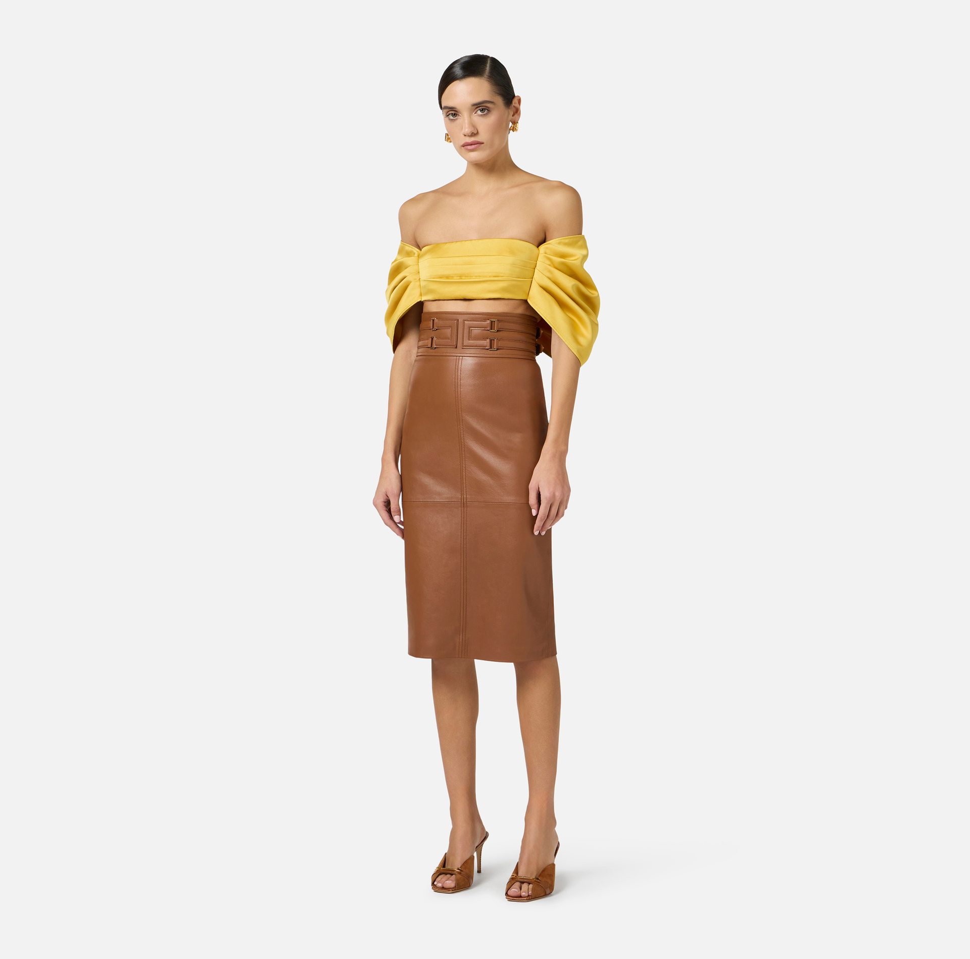 Leather skirt with embossed logo - Elisabetta Franchi