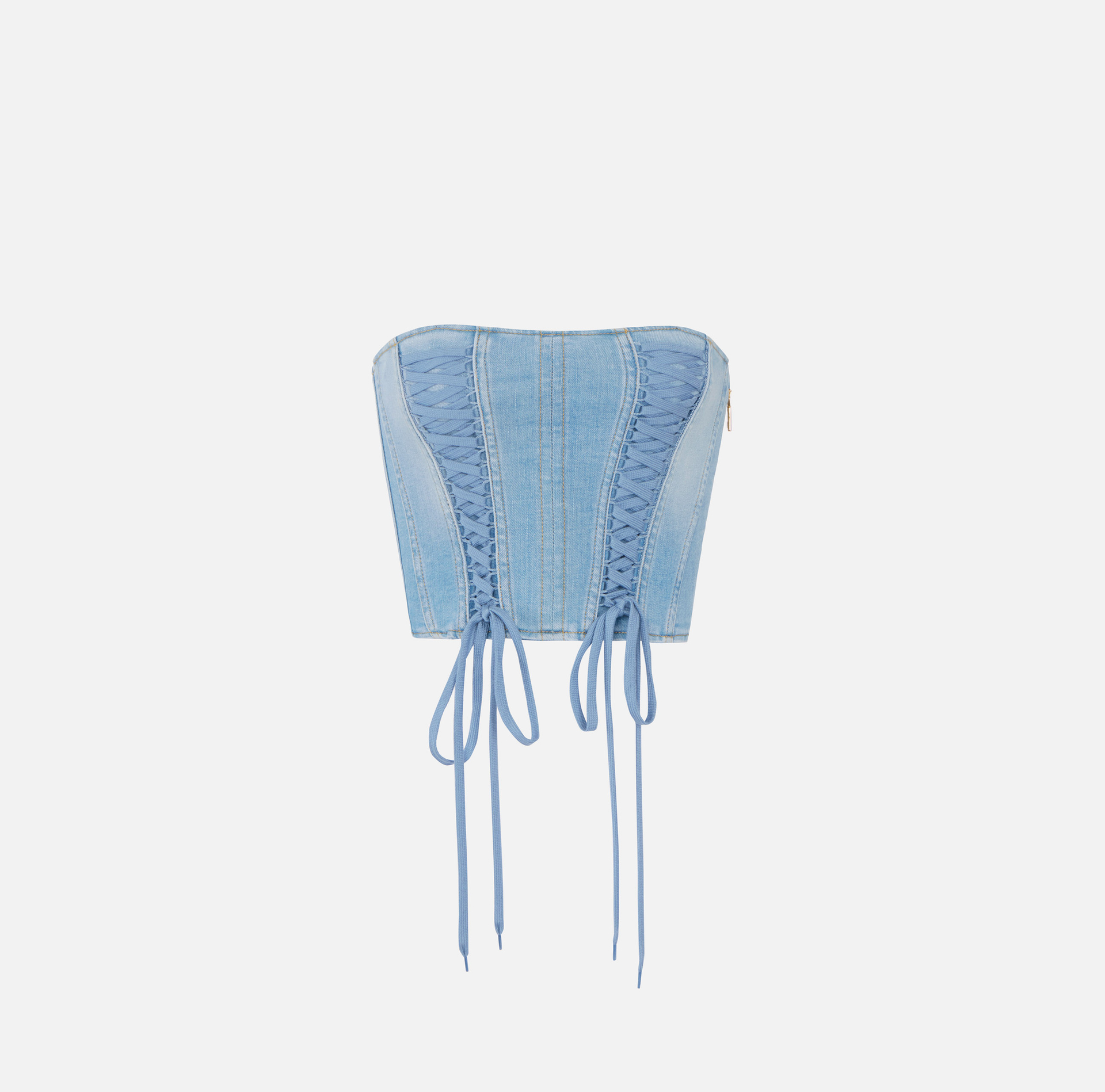 Top bustier in denim con lacci criss-cross