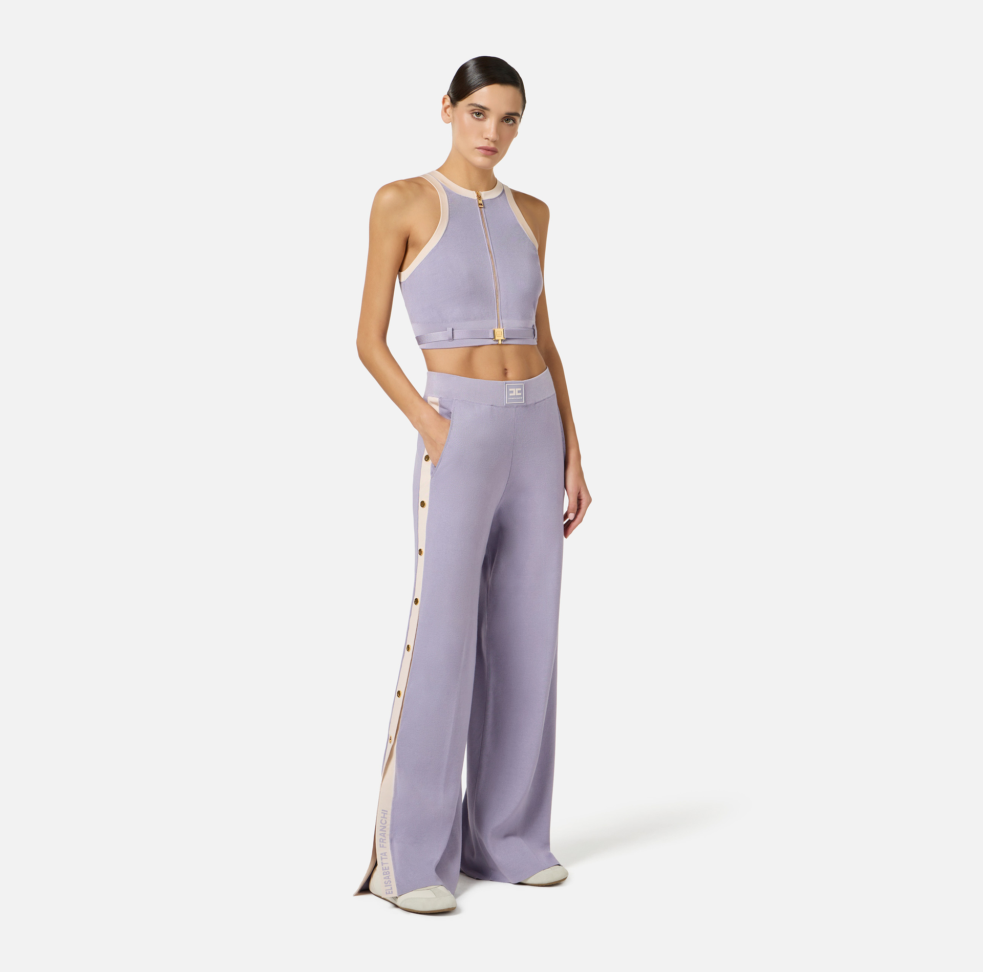 Knit fabric trousers with shiny viscose bands - Elisabetta Franchi