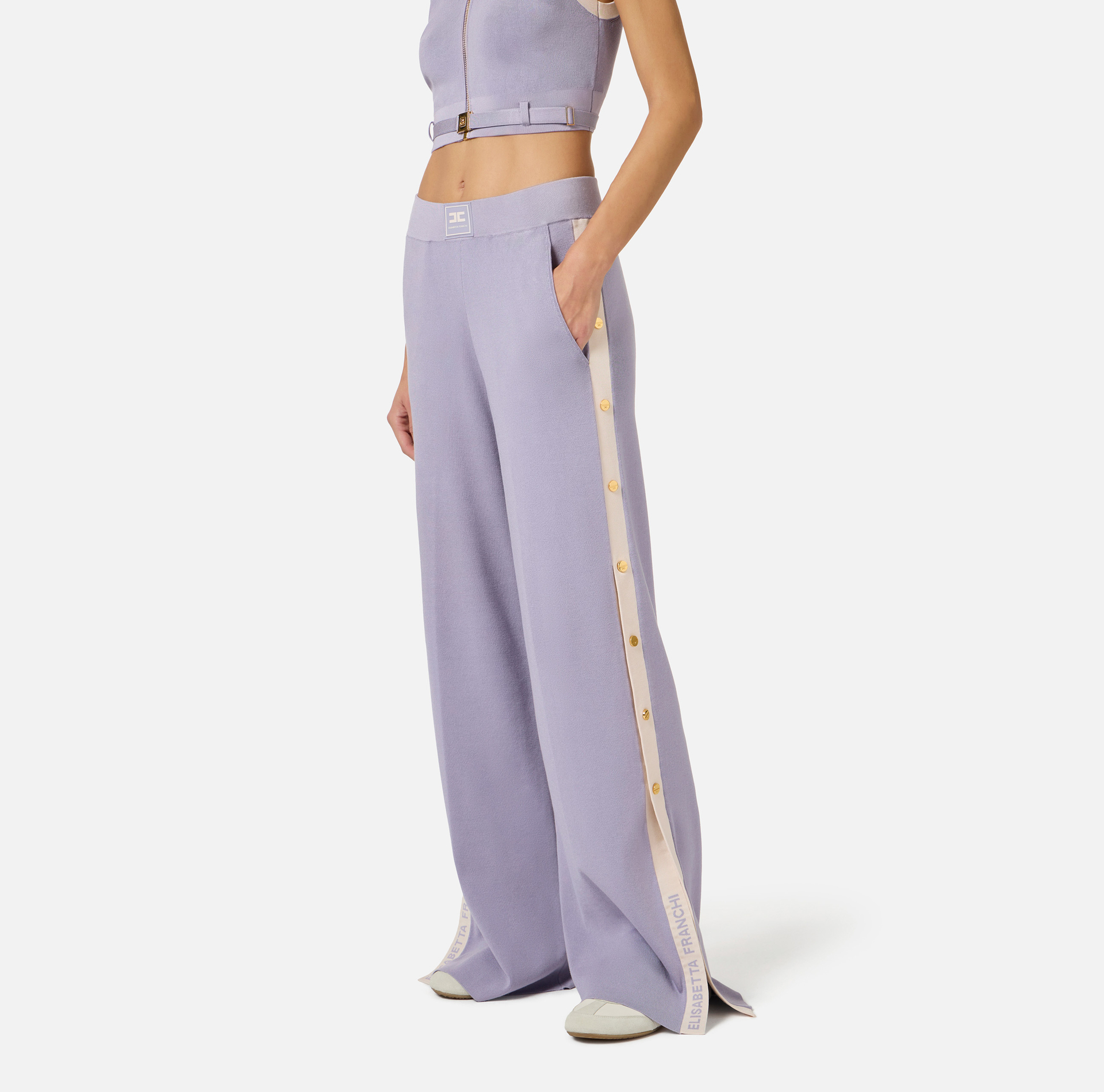 Knit fabric trousers with shiny viscose bands - Elisabetta Franchi