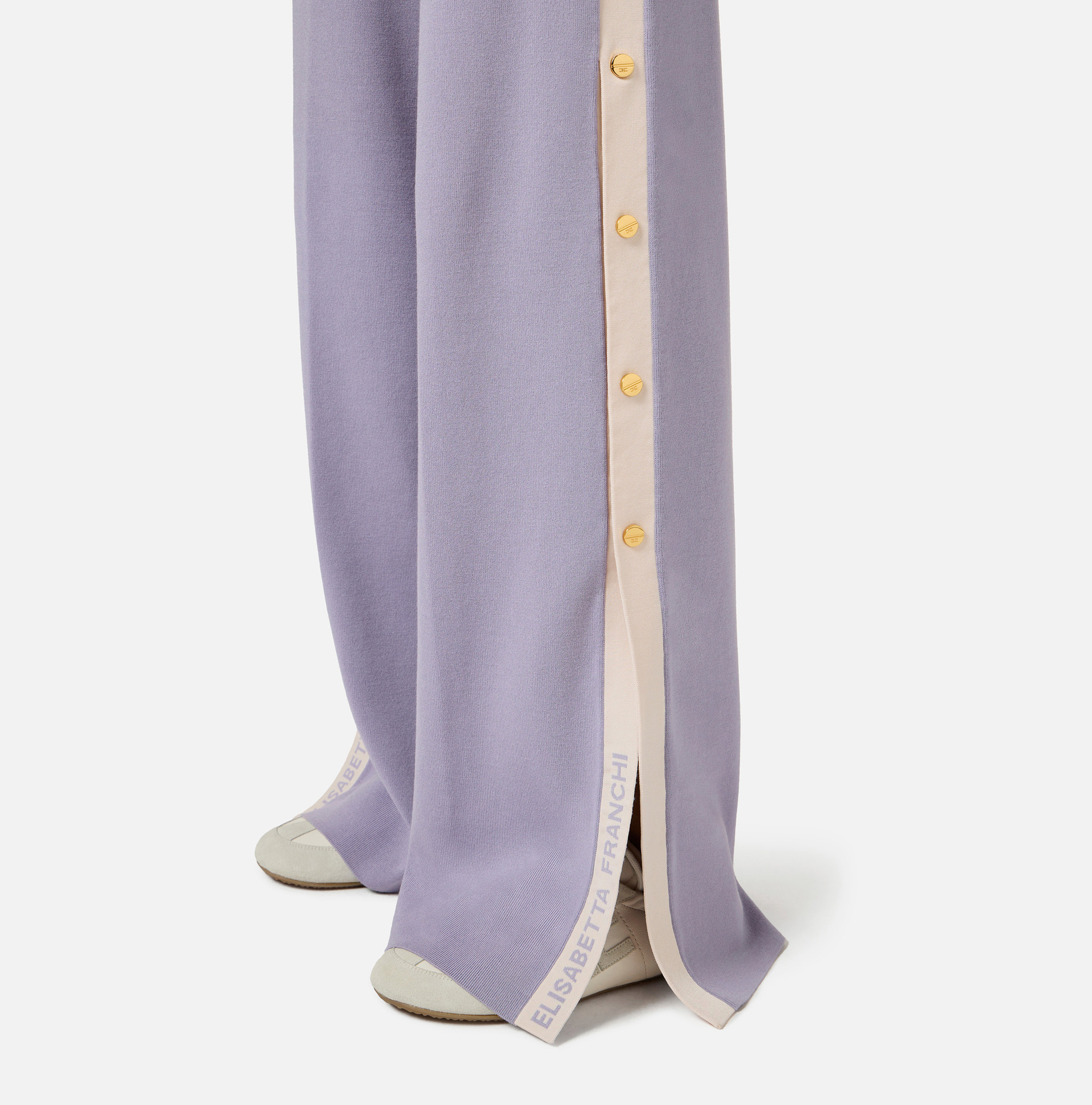 Knit fabric trousers with shiny viscose bands - Elisabetta Franchi
