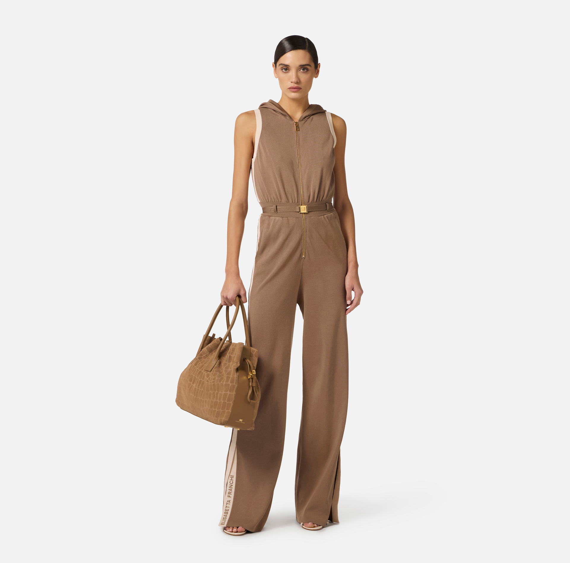 Knit fabric jumpsuit with shiny viscose bands - Elisabetta Franchi