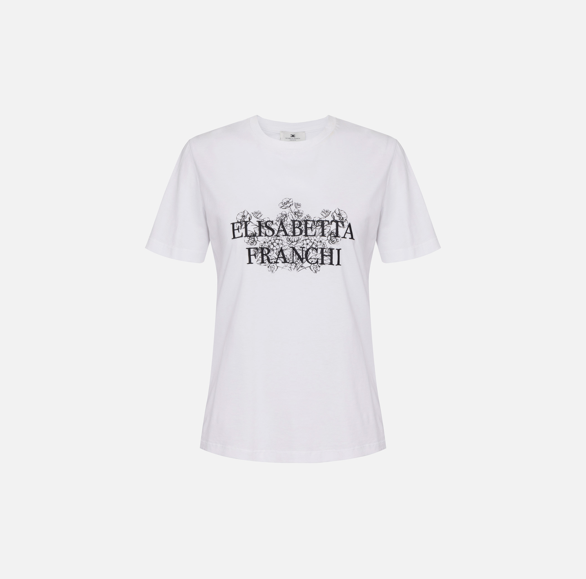 T-shirt z dżerseju z nadrukiem i haftem - Elisabetta Franchi