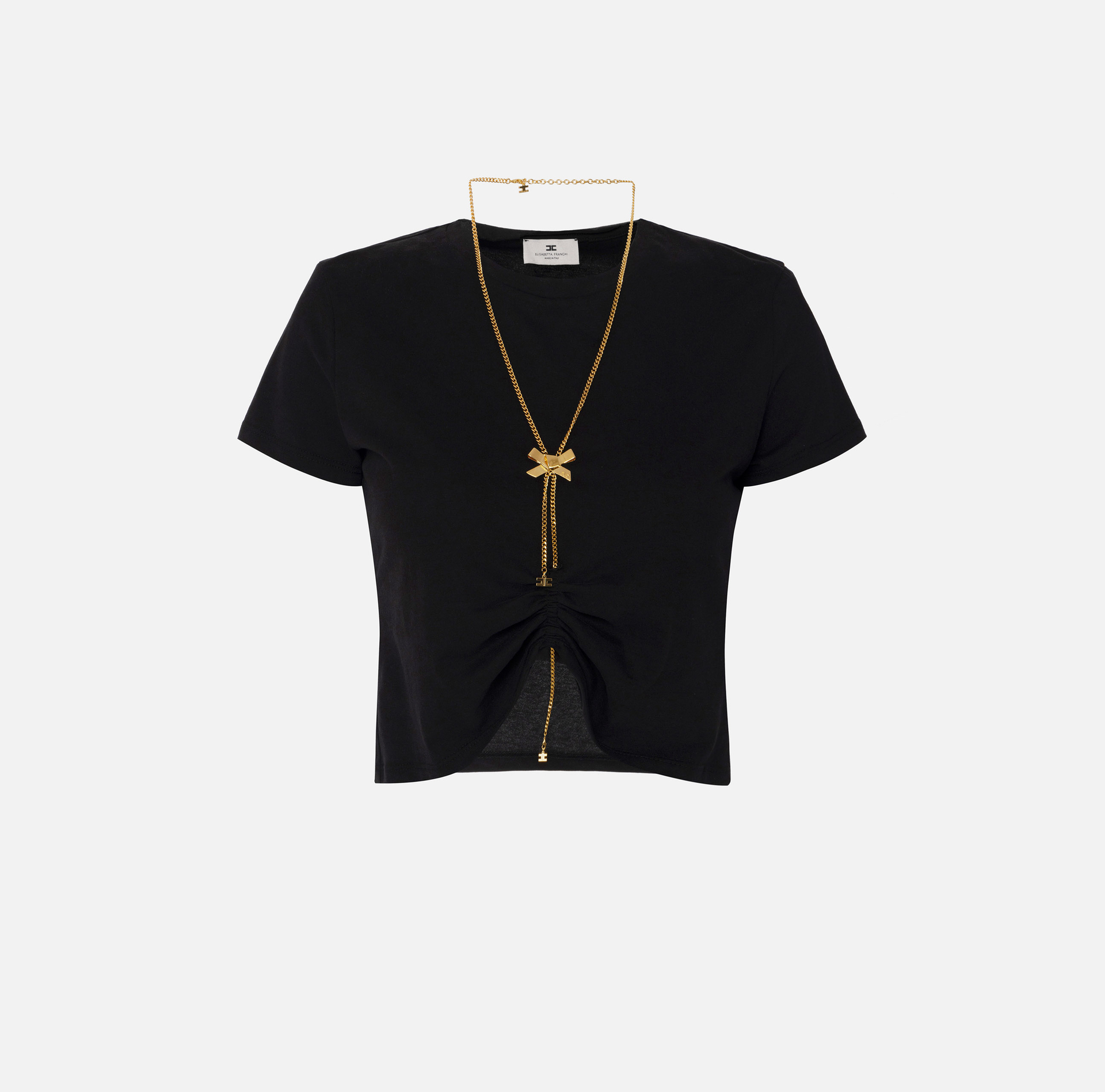 T-shirt in jersey con collana a fiocco - Elisabetta Franchi