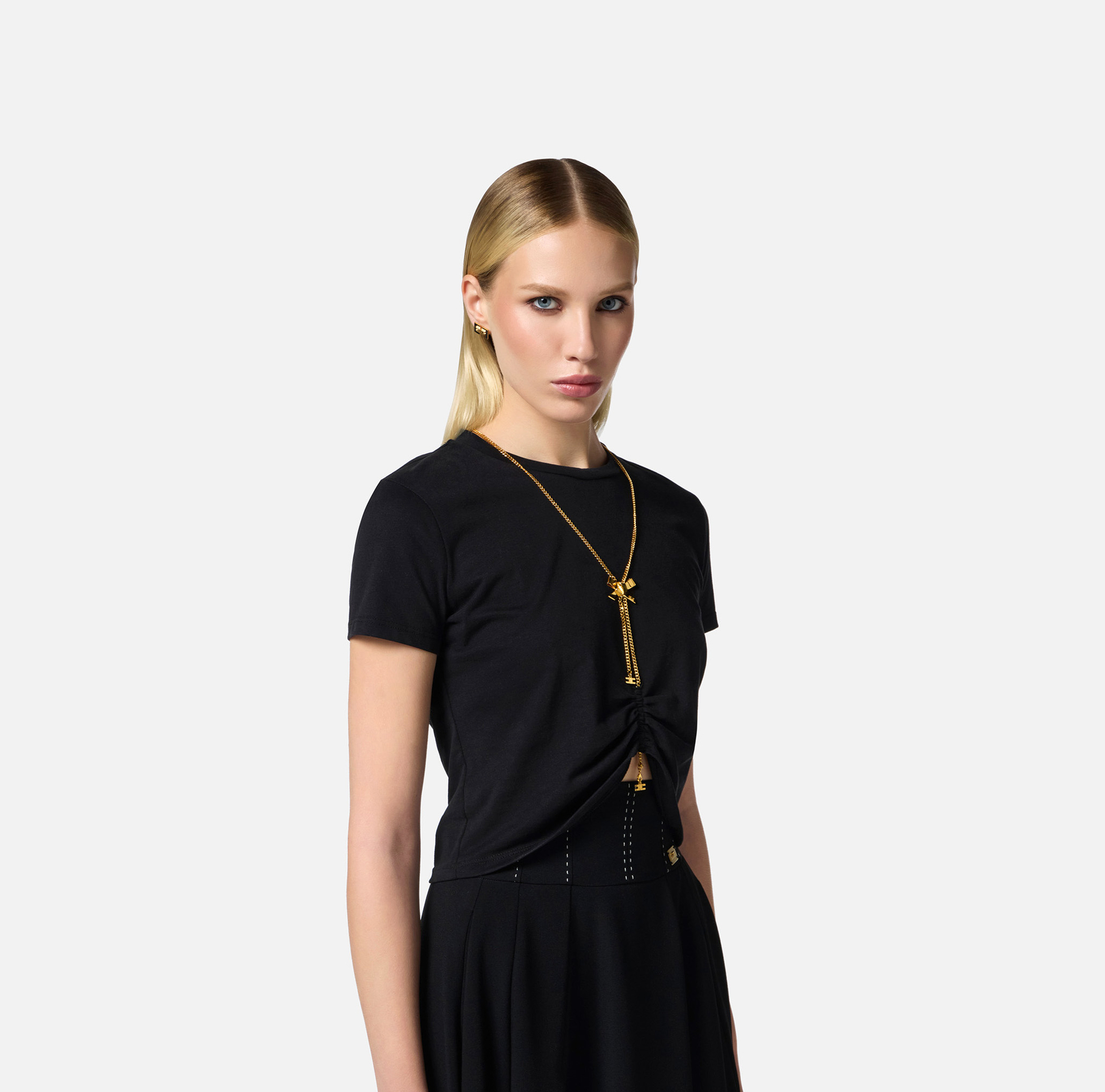 T-shirt in jersey con collana a fiocco - Elisabetta Franchi