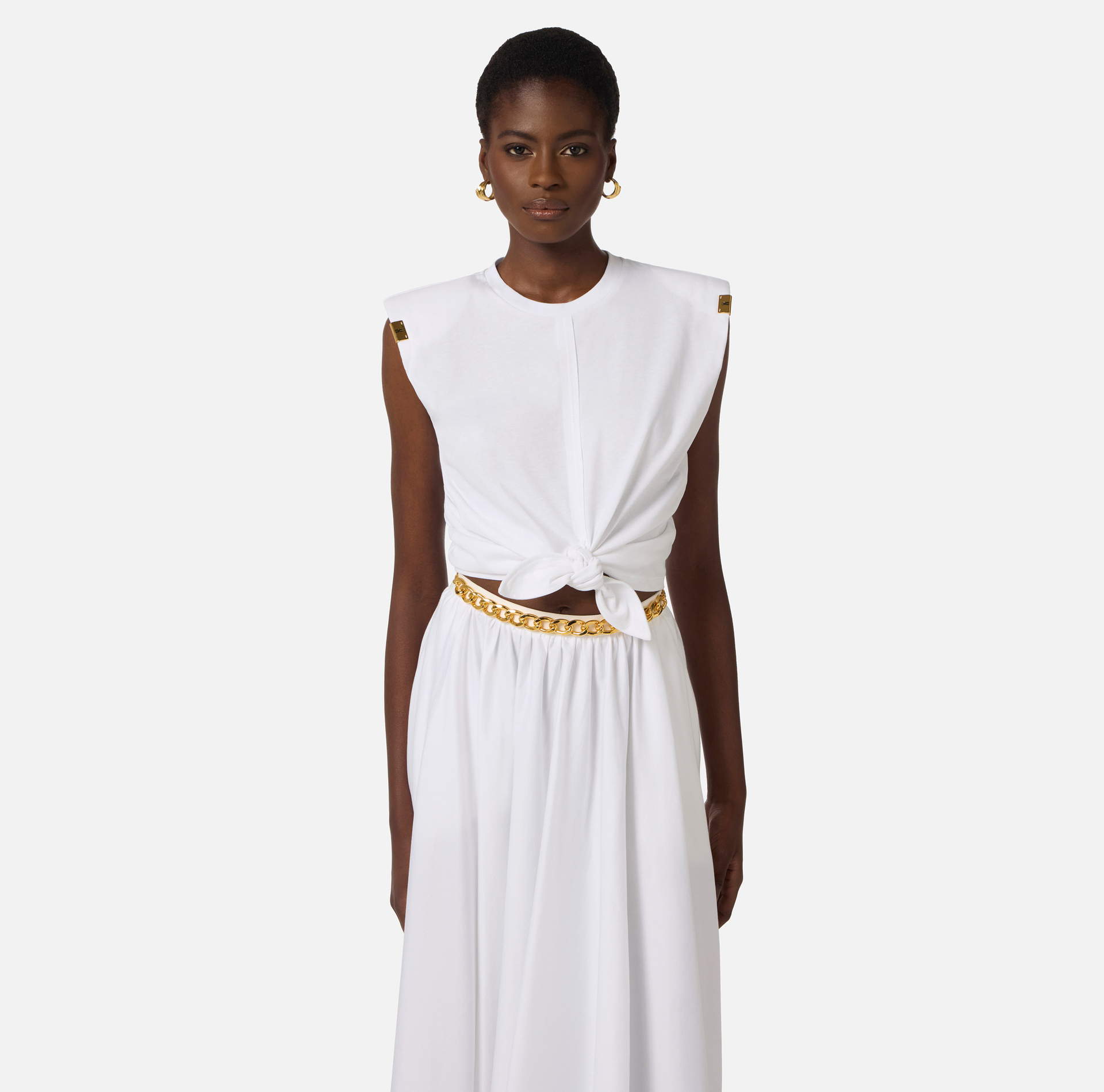 T-shirt z dżerseju z wiązaniem - Elisabetta Franchi