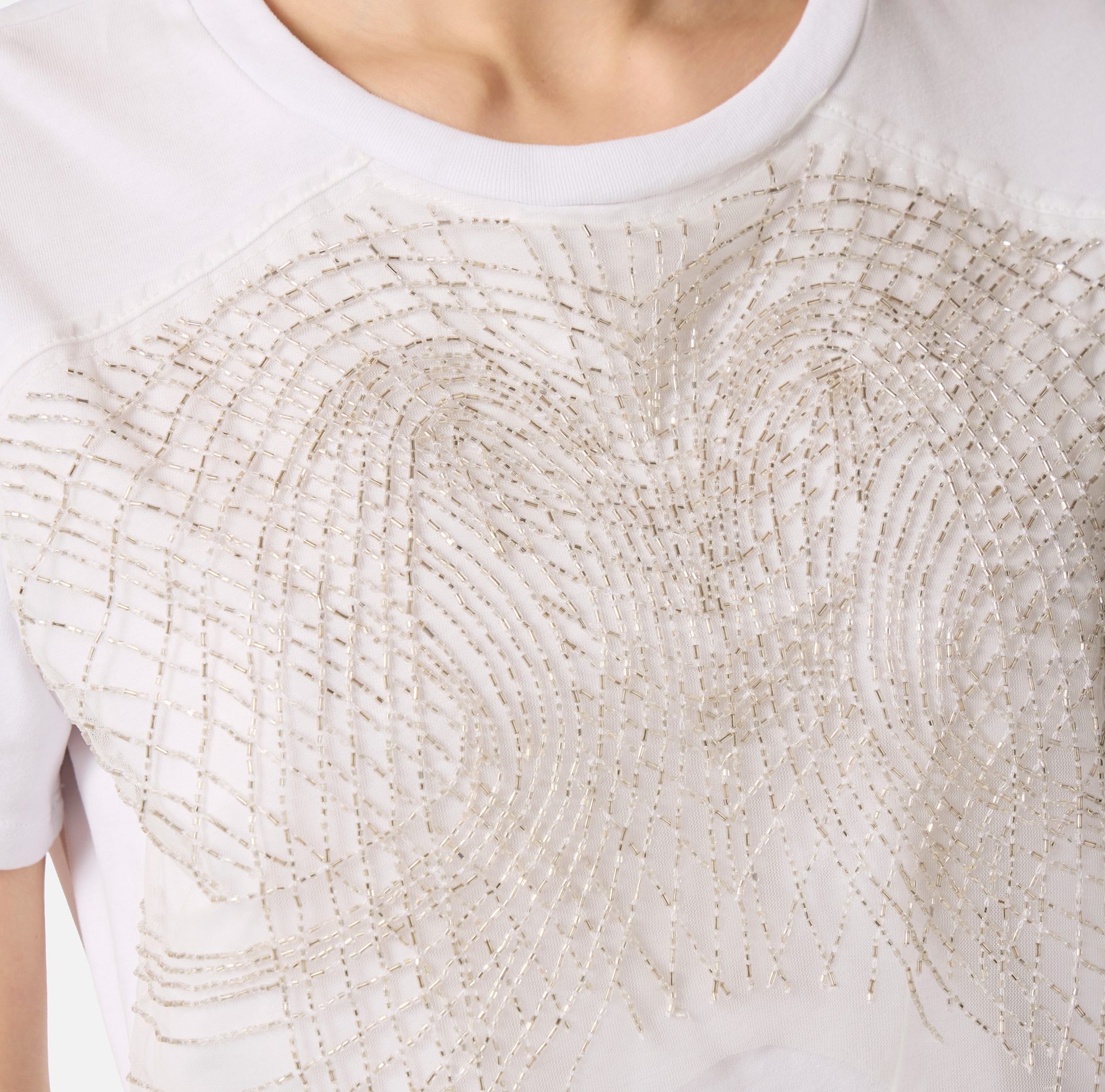 T-shirt z dżerseju z naszywanymi kryształkami - Elisabetta Franchi