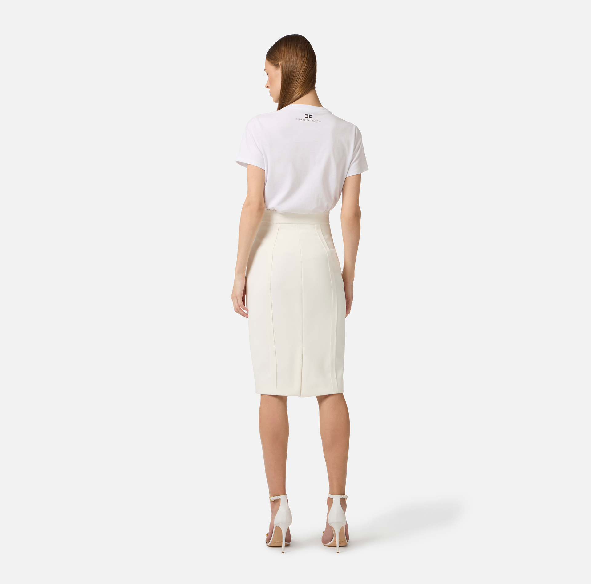 T-shirt z dżerseju z naszywanymi kryształkami - Elisabetta Franchi