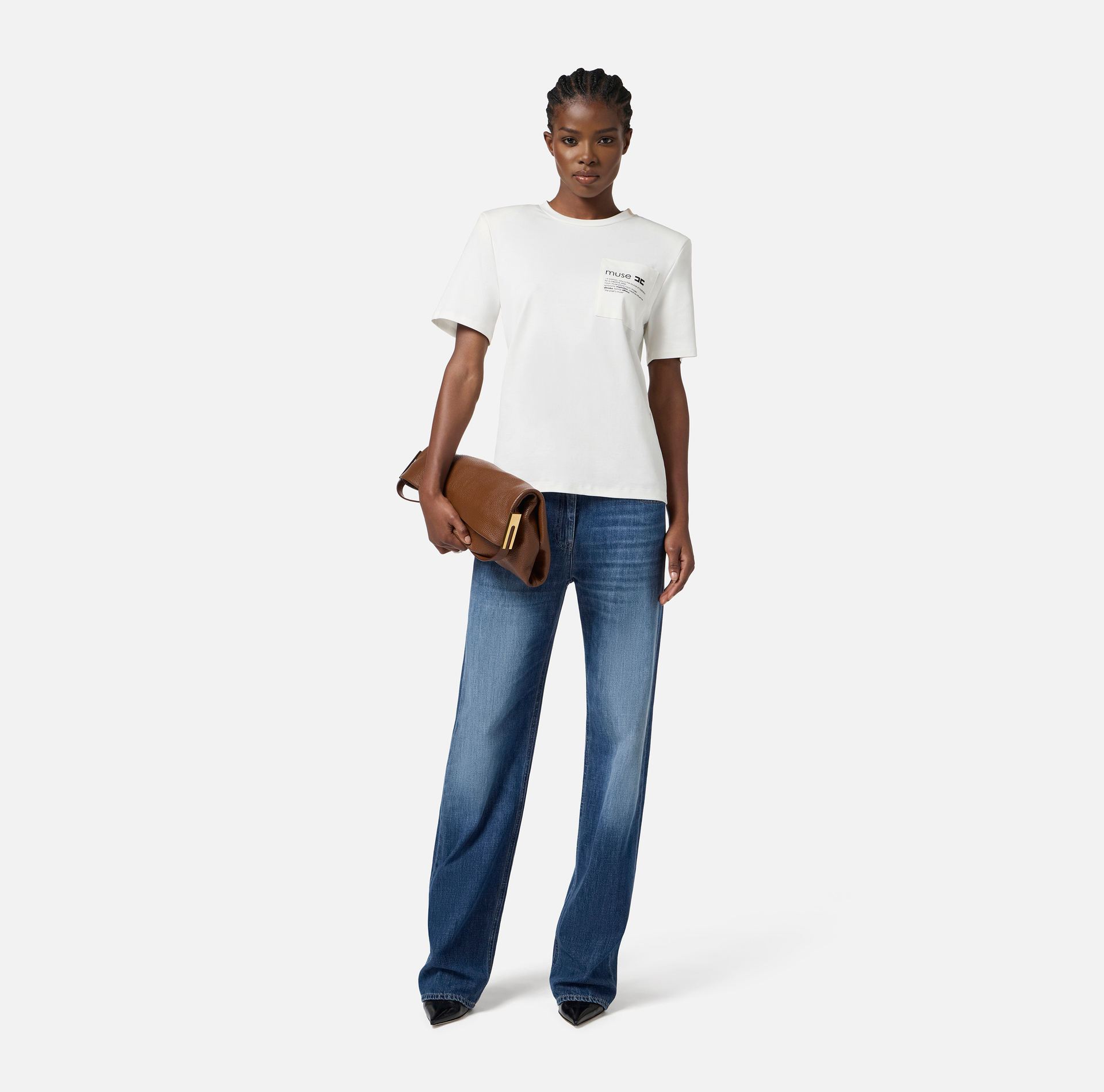 Camiseta de punto de algodón grueso con bolsillo - Elisabetta Franchi