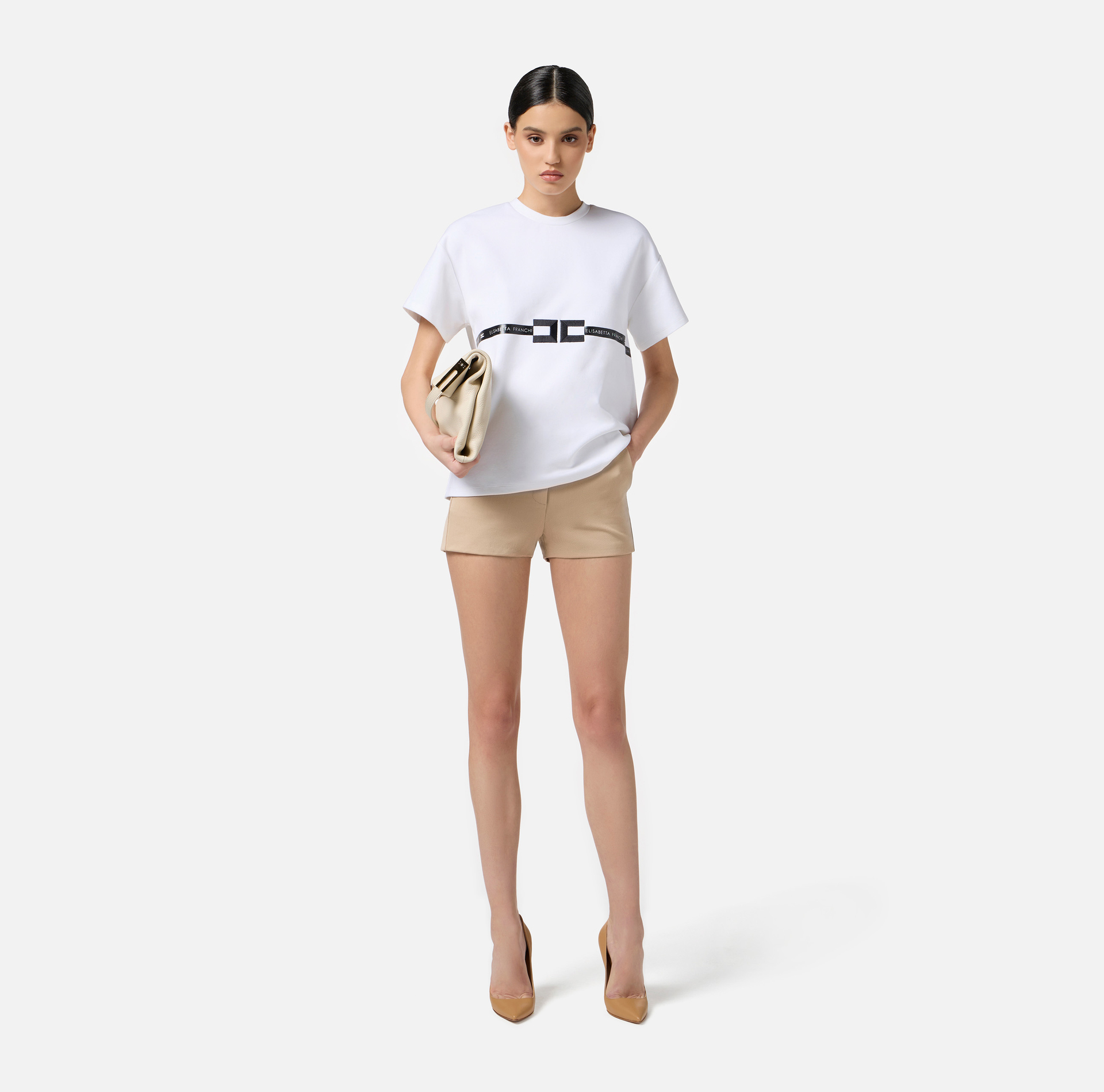 T-shirt in jersey di cotone pesante con logo - Elisabetta Franchi