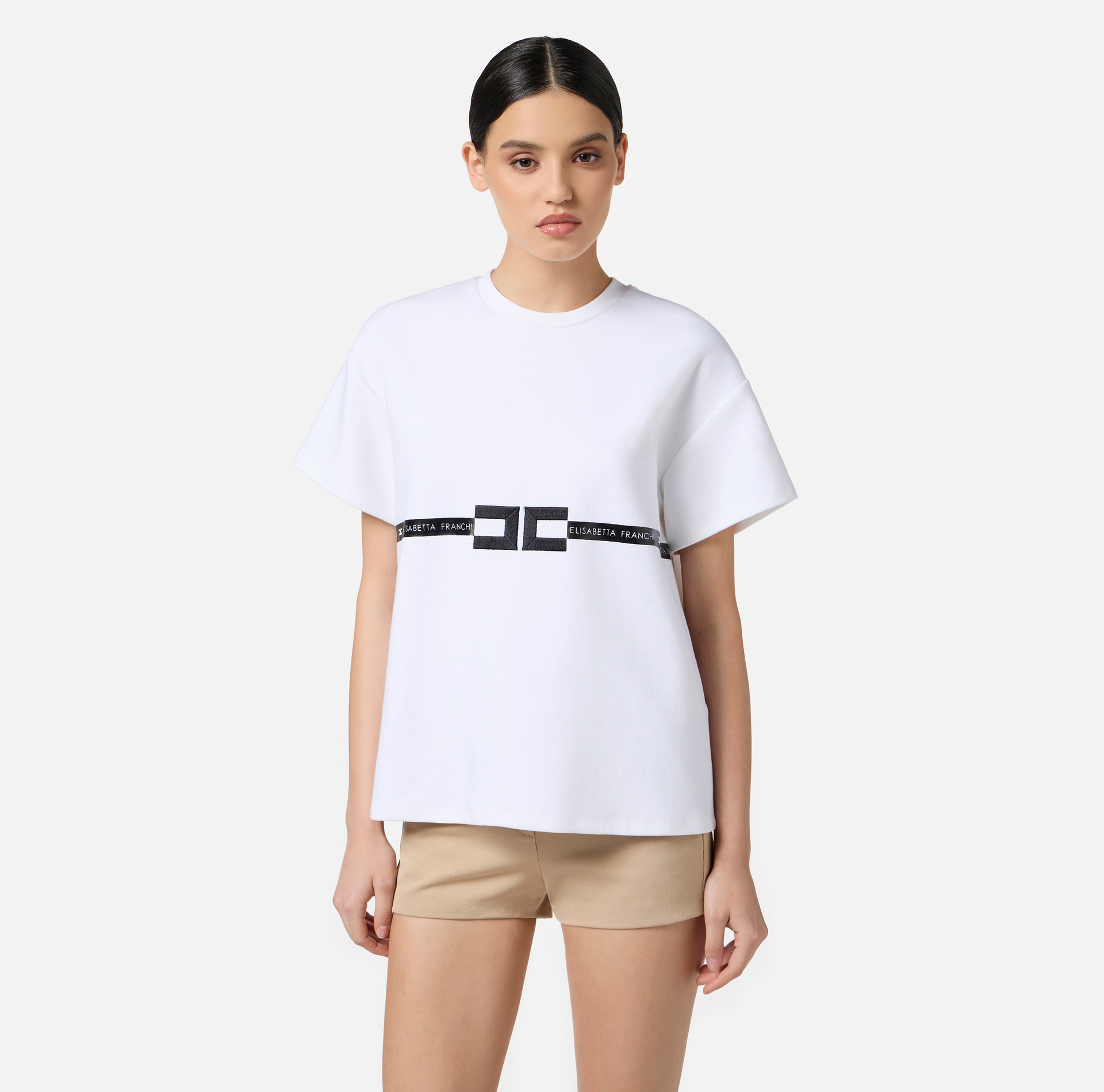 T-shirt in jersey di cotone pesante con logo - Elisabetta Franchi