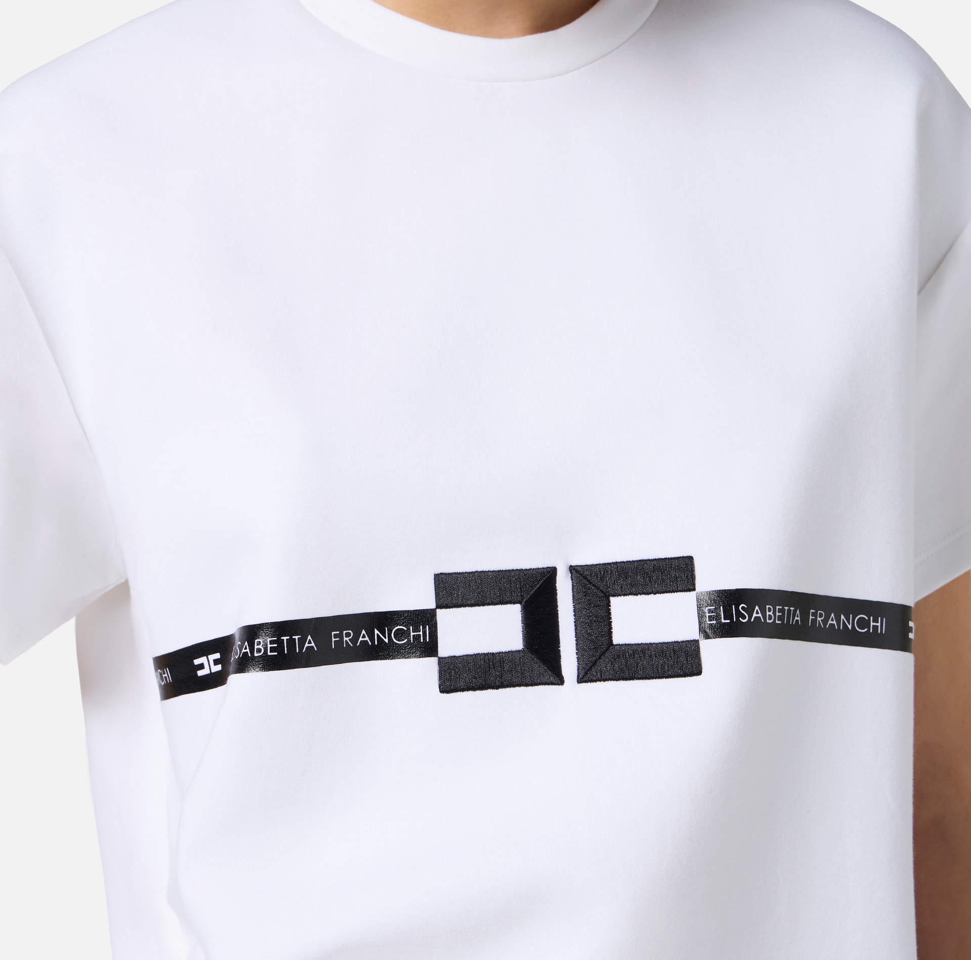 T-shirt in jersey di cotone pesante con logo - Elisabetta Franchi