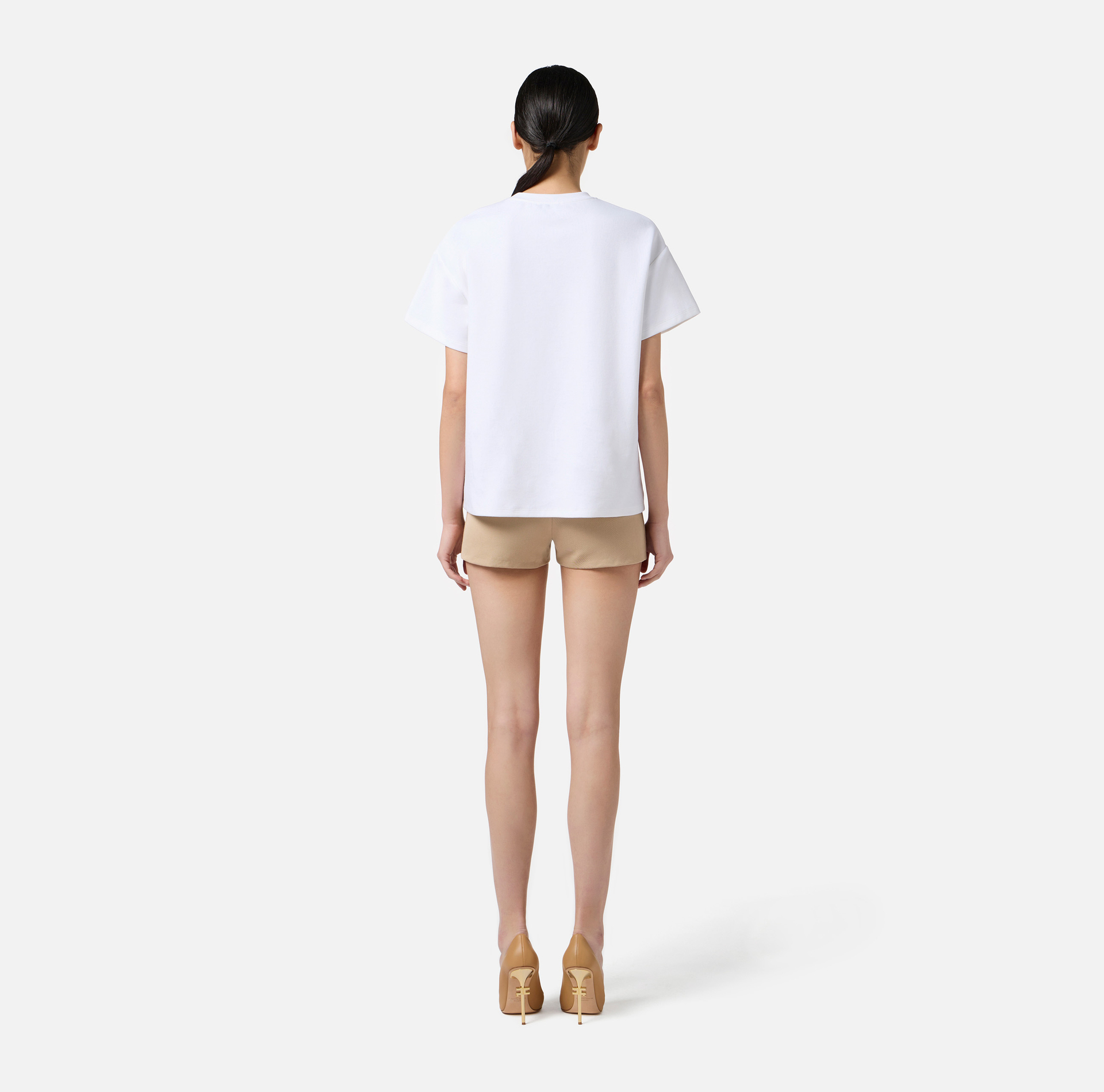 T-shirt in jersey di cotone pesante con logo - Elisabetta Franchi