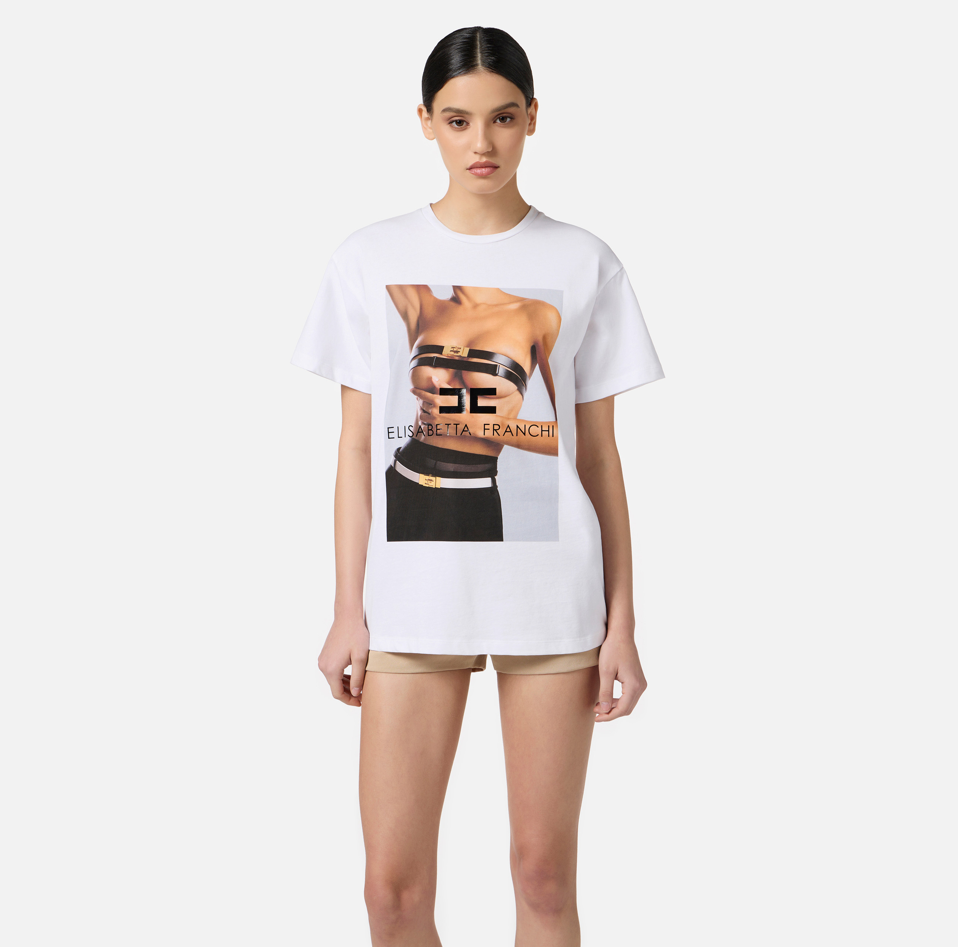 Camiseta de punto de algodón con estampado fotográfico - Elisabetta Franchi
