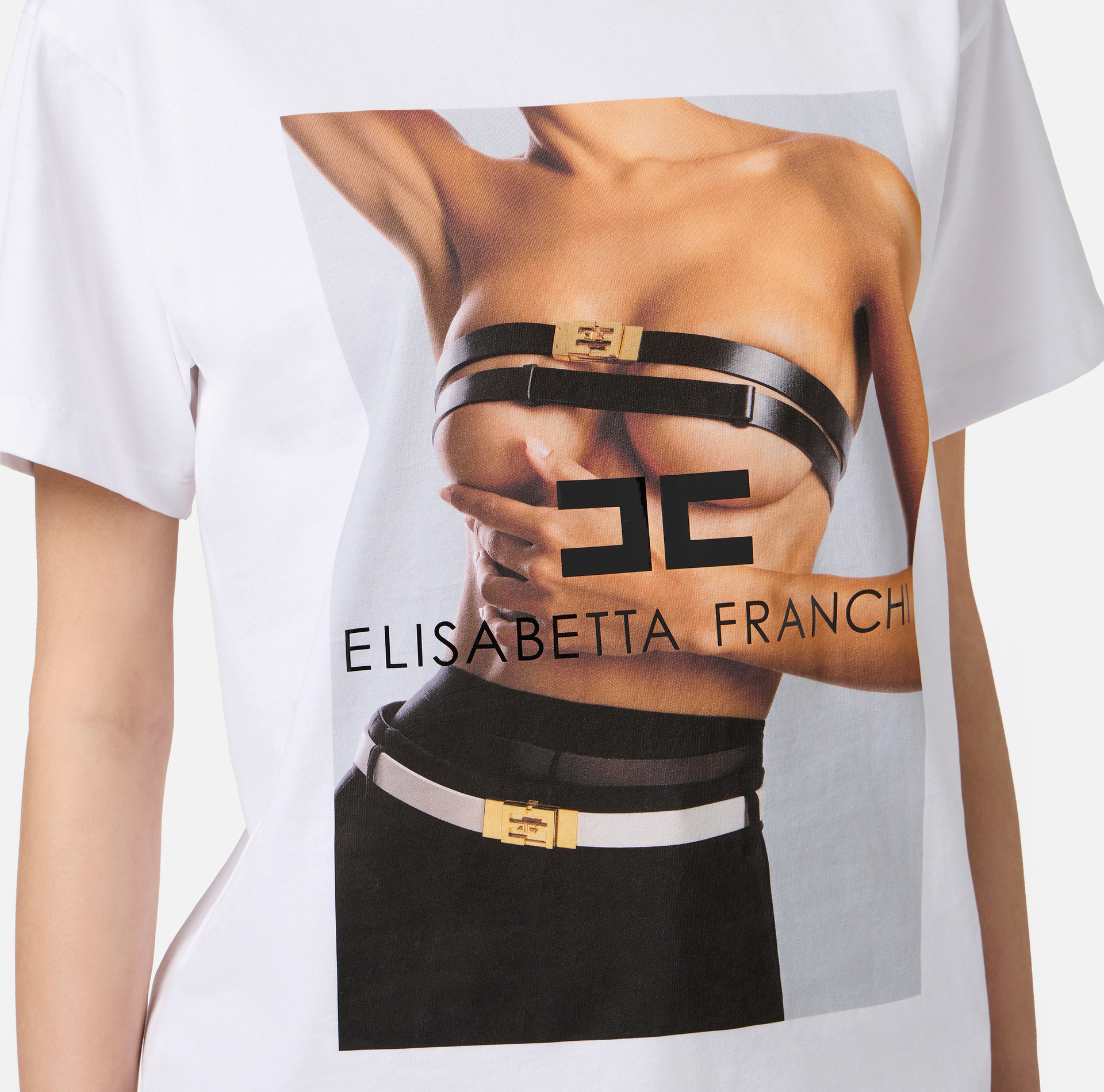 Camiseta de punto de algodón con estampado fotográfico - Elisabetta Franchi