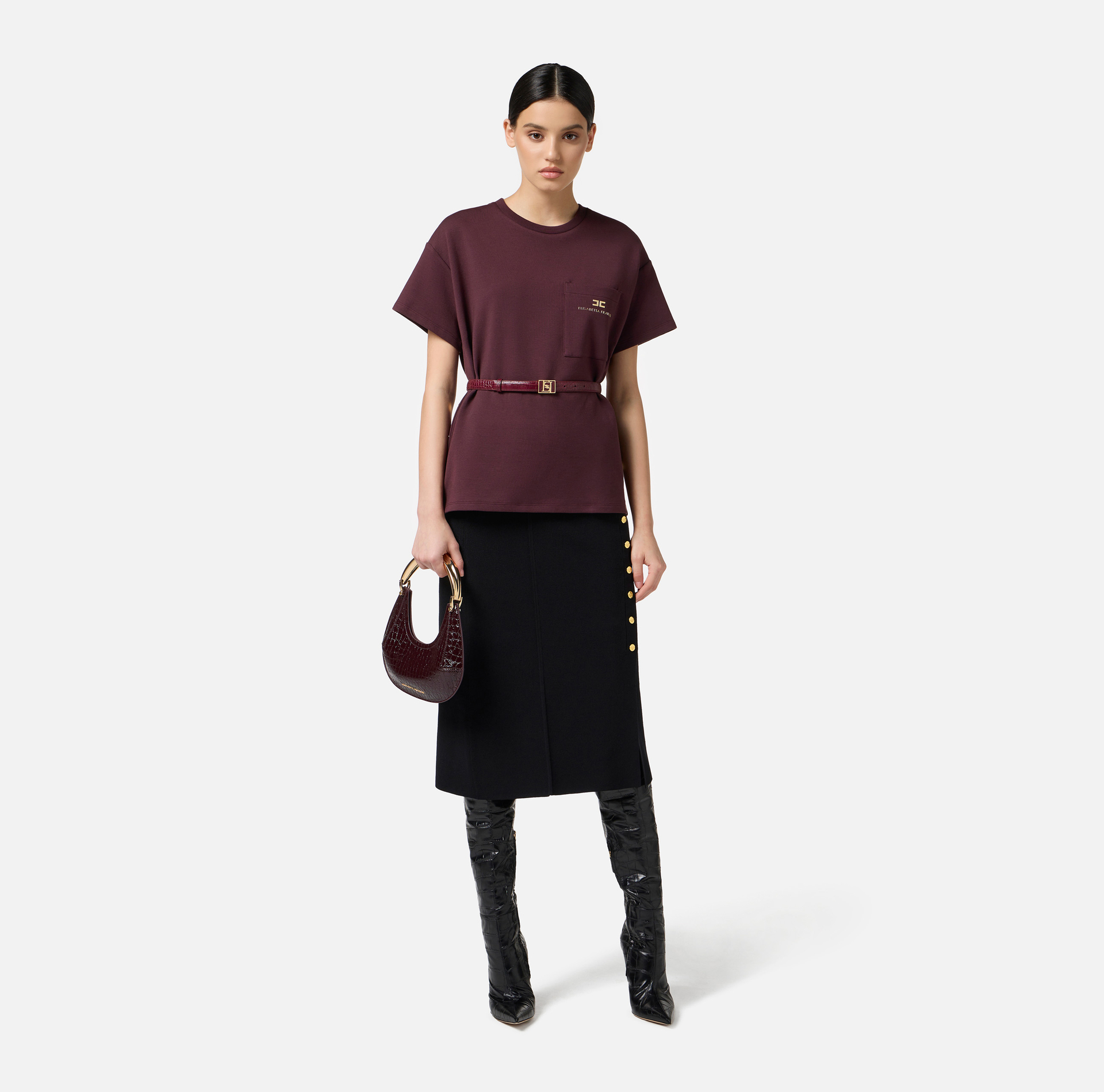 T-shirt in jersey pesante con taschino - Elisabetta Franchi