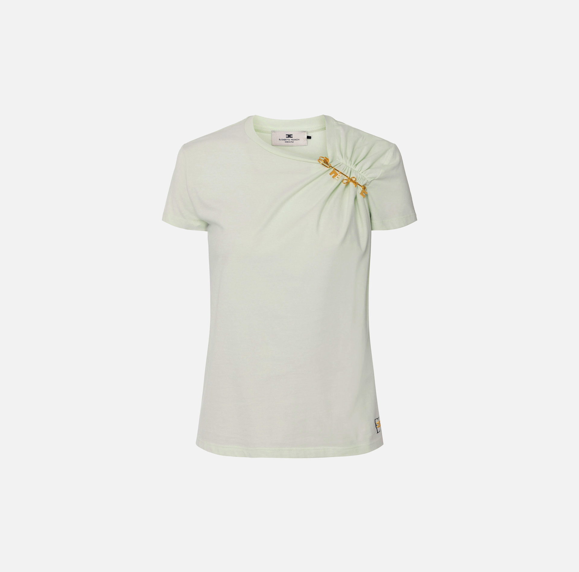 T-shirt z dżerseju z biżuteryjną broszką - Elisabetta Franchi