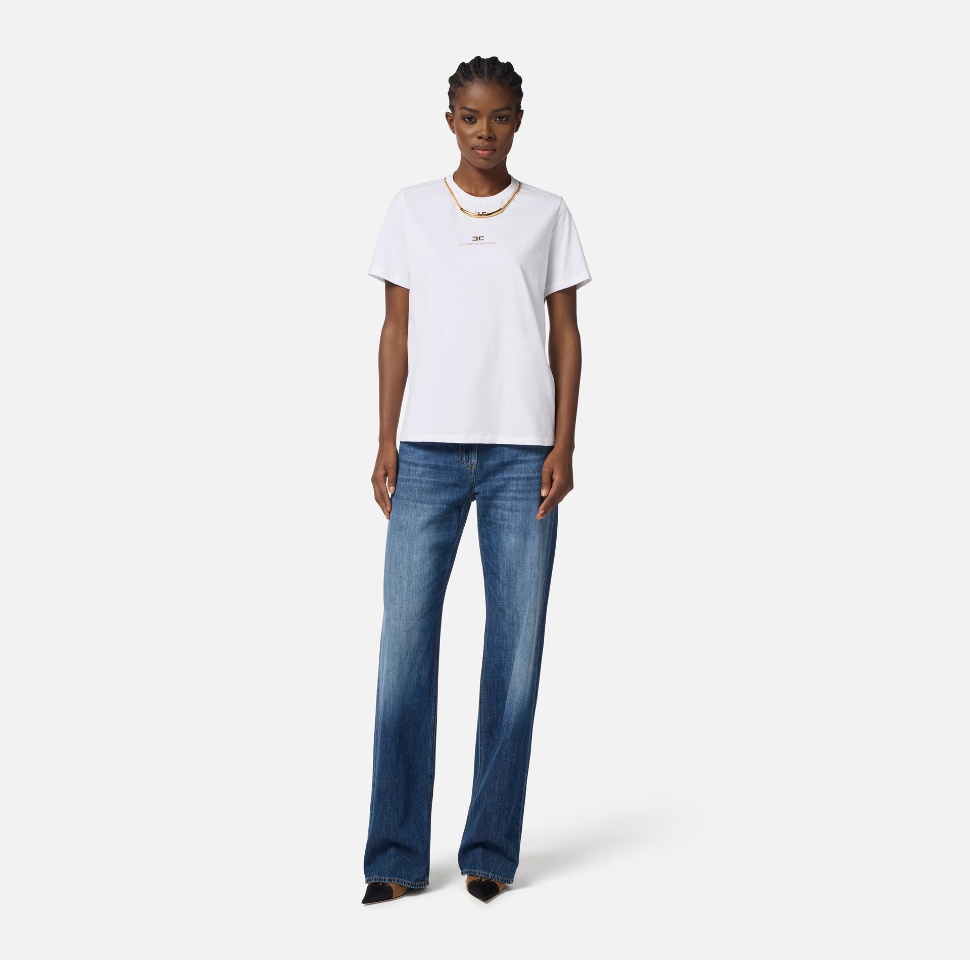 Camiseta de punto de algodón con collar - Elisabetta Franchi