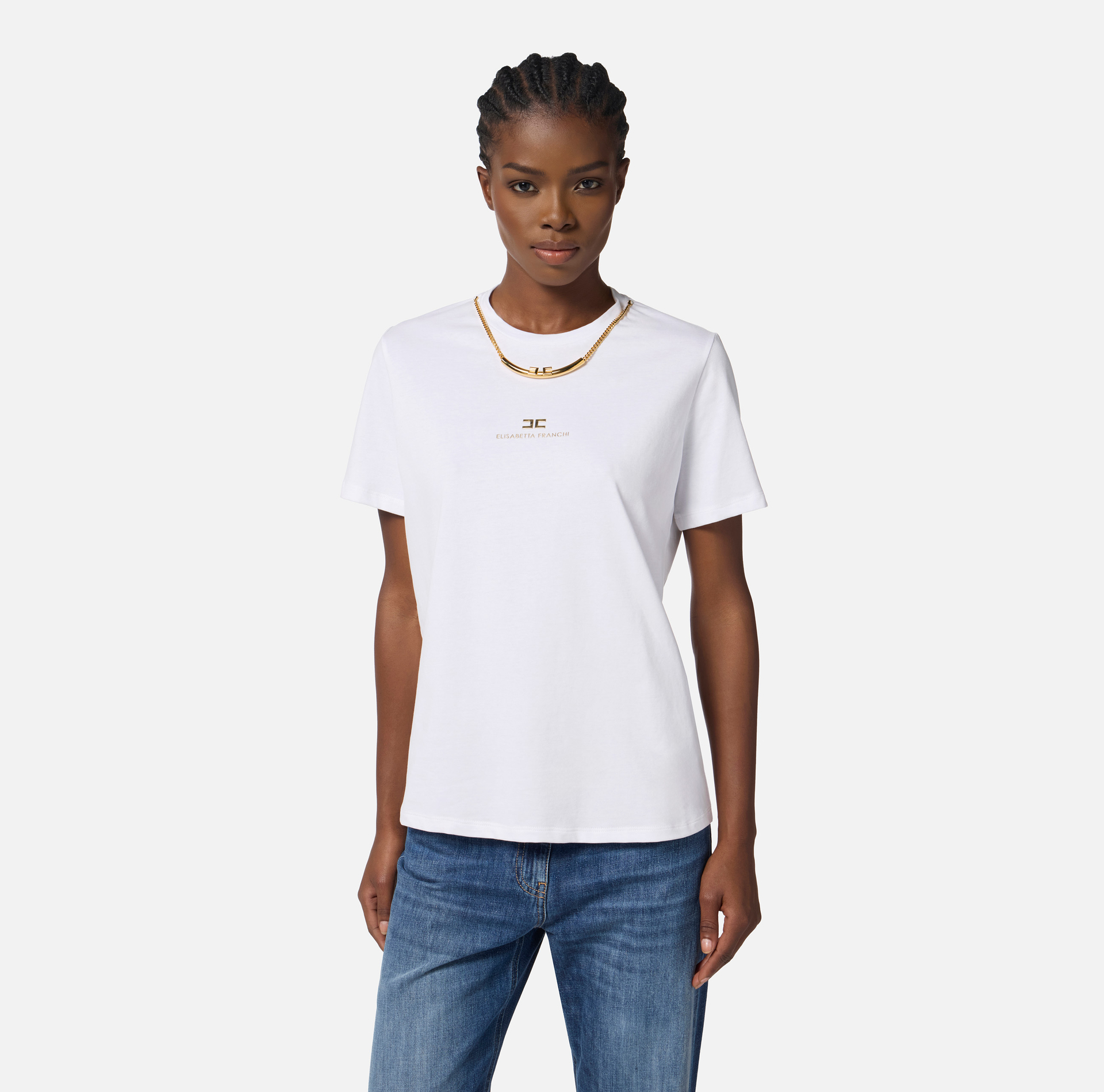 Camiseta de punto de algodón con collar - Elisabetta Franchi