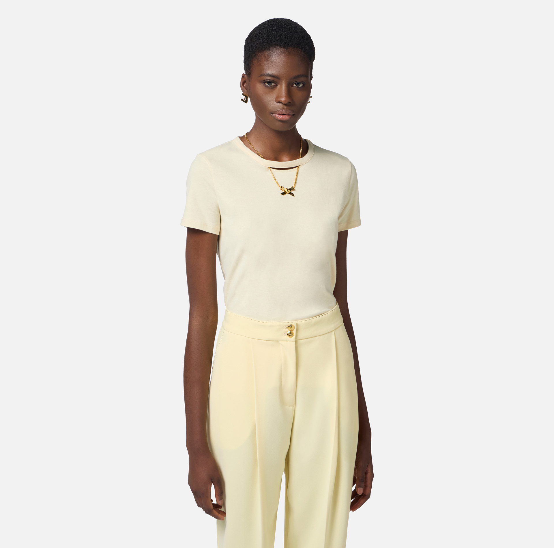 T-shirt in jersey con collana a fiocco - Elisabetta Franchi
