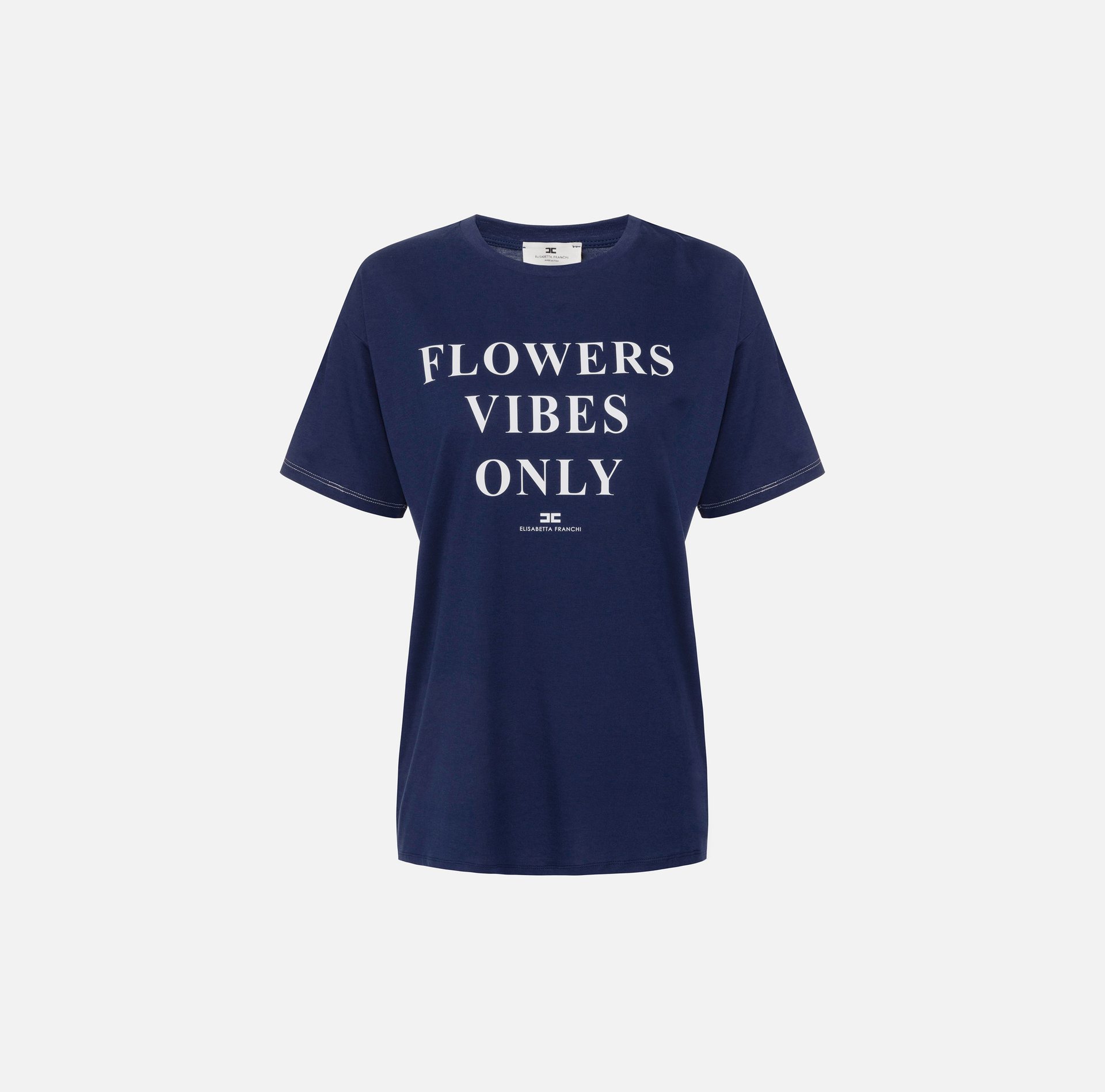 T-shirt z dżerseju z nadrukiem i wstawkami z satyny - ABBIGLIAMENTO - Elisabetta Franchi