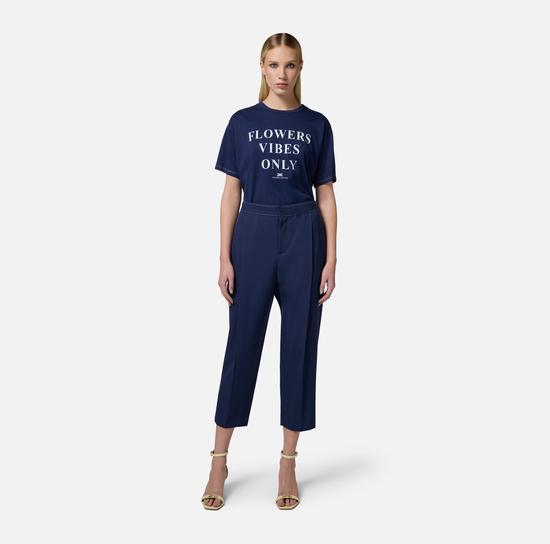 T-shirt in jersey con stampa e bande di raso - Elisabetta Franchi
