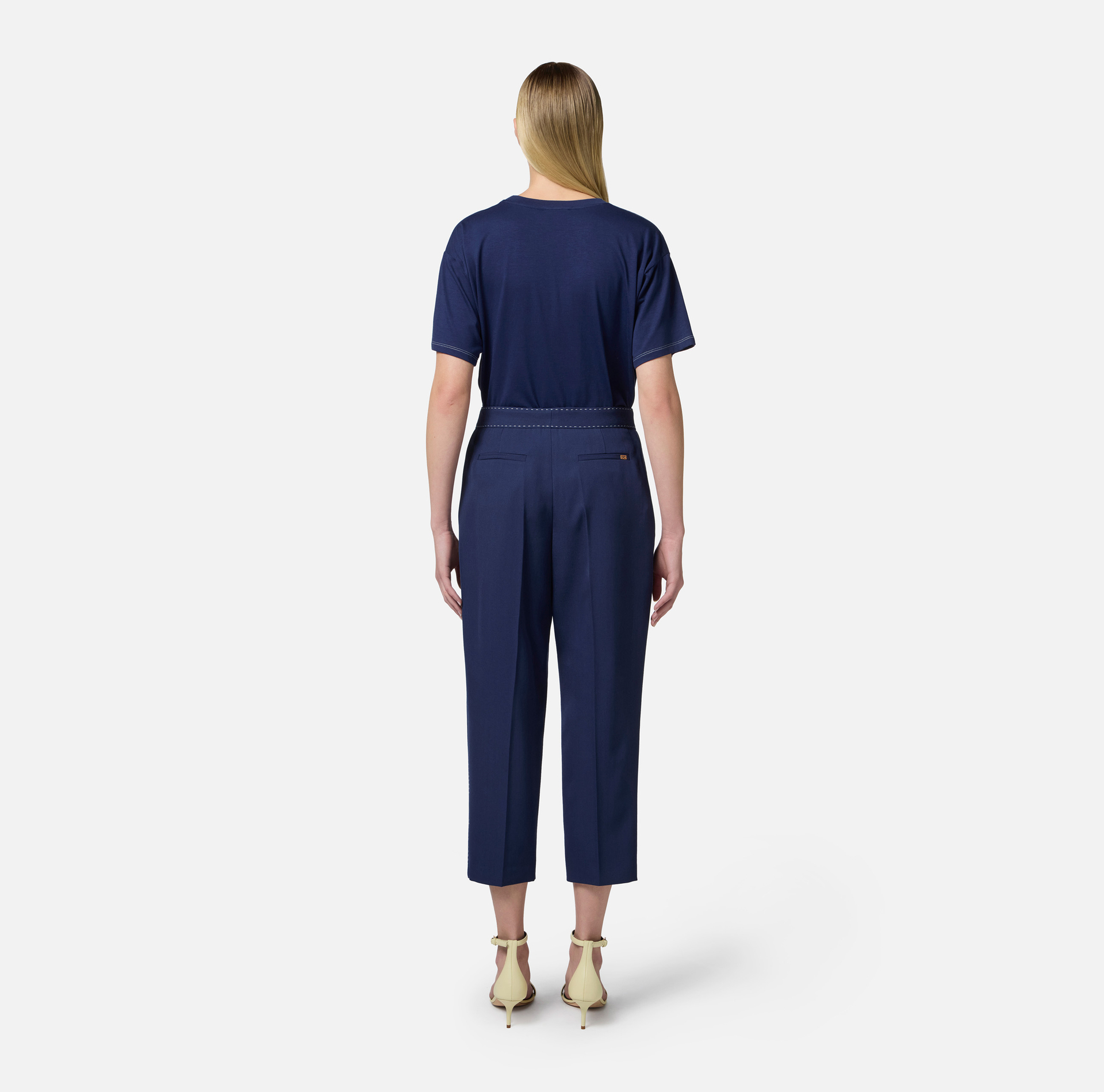 T-shirt in jersey con stampa e bande di raso - Elisabetta Franchi