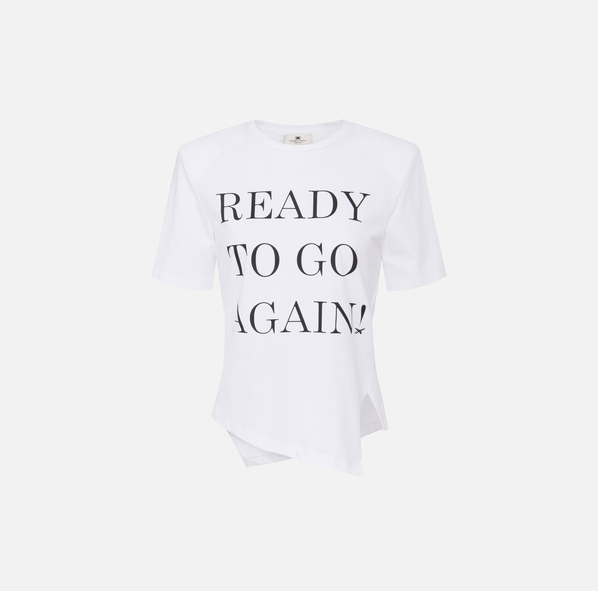 Asymetryczny t-shirt z dżerseju z napisem - ABBIGLIAMENTO - Elisabetta Franchi