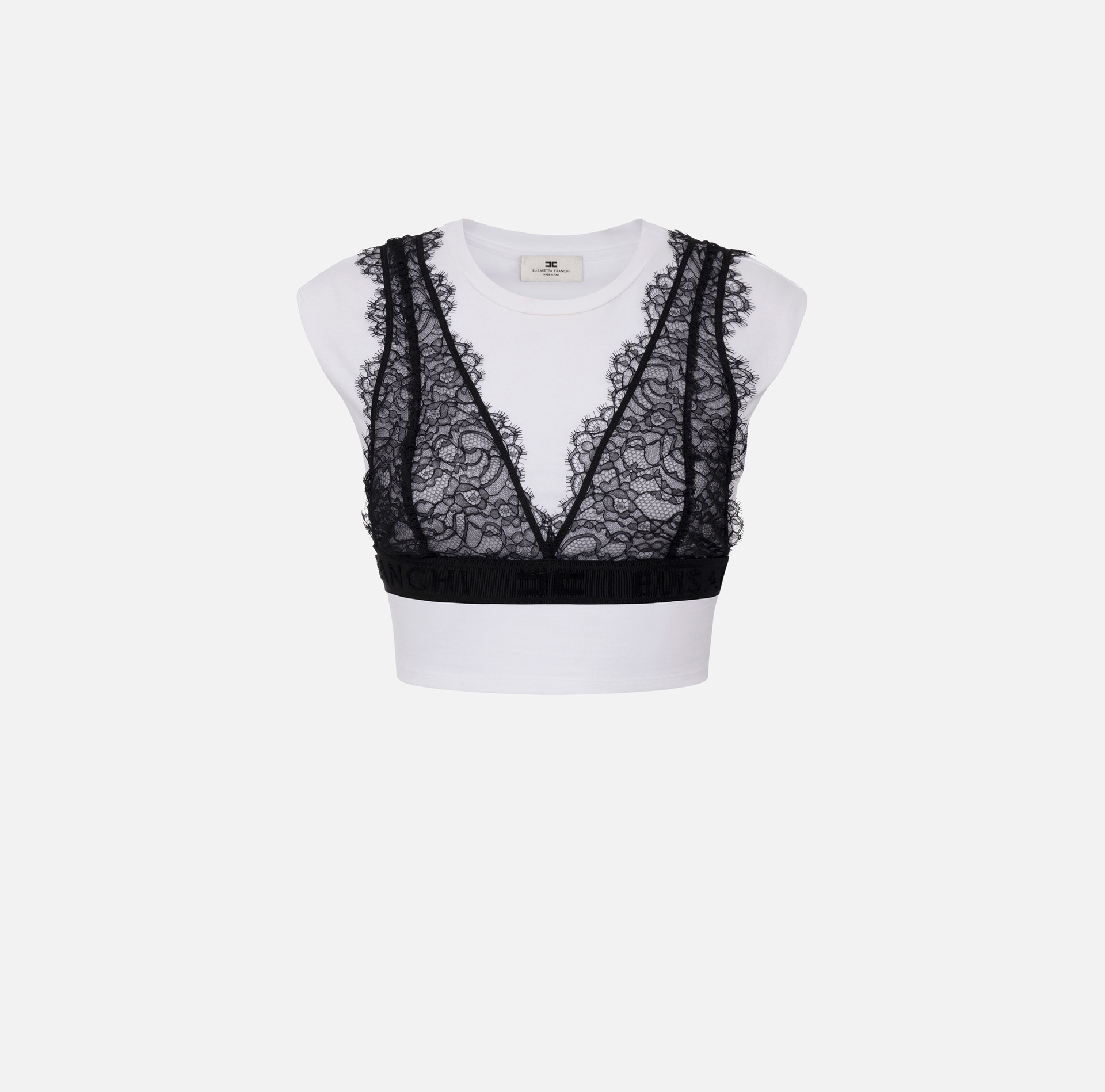 T-shirt z dżerseju z koronkową braletką - ABBIGLIAMENTO - Elisabetta Franchi