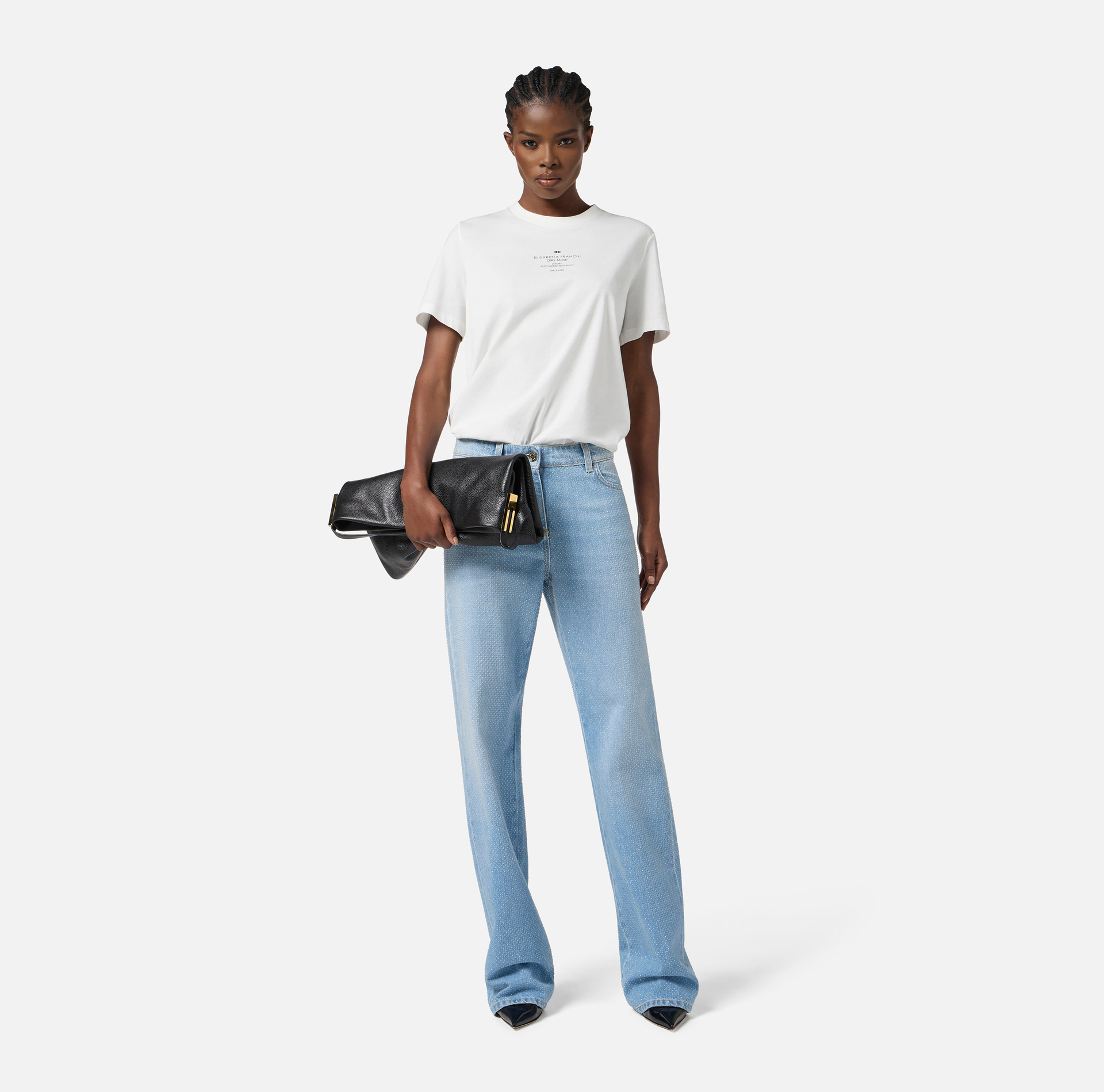 T-shirt van katoentricot met print - Elisabetta Franchi