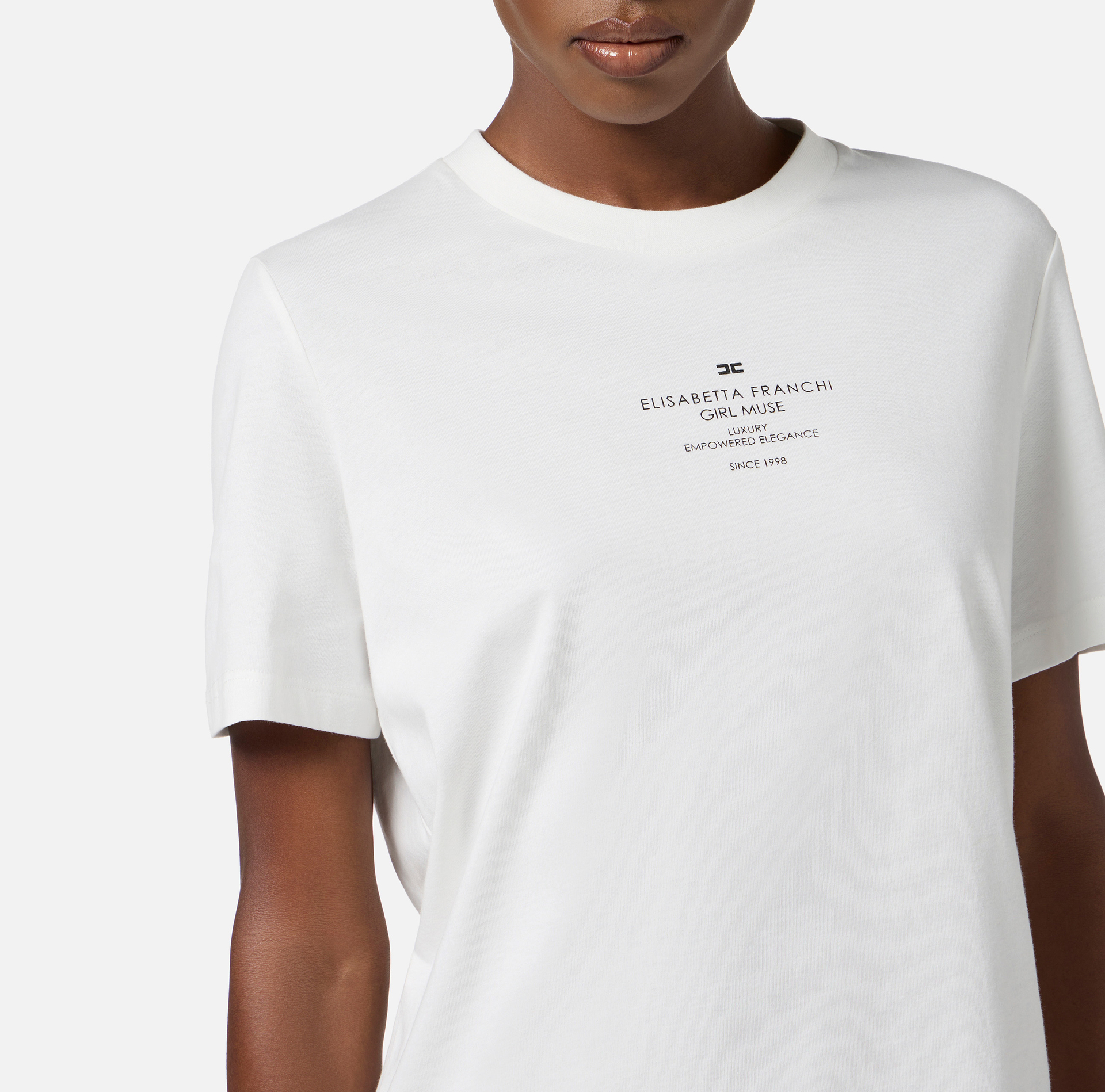 T-shirt van katoentricot met print - Elisabetta Franchi
