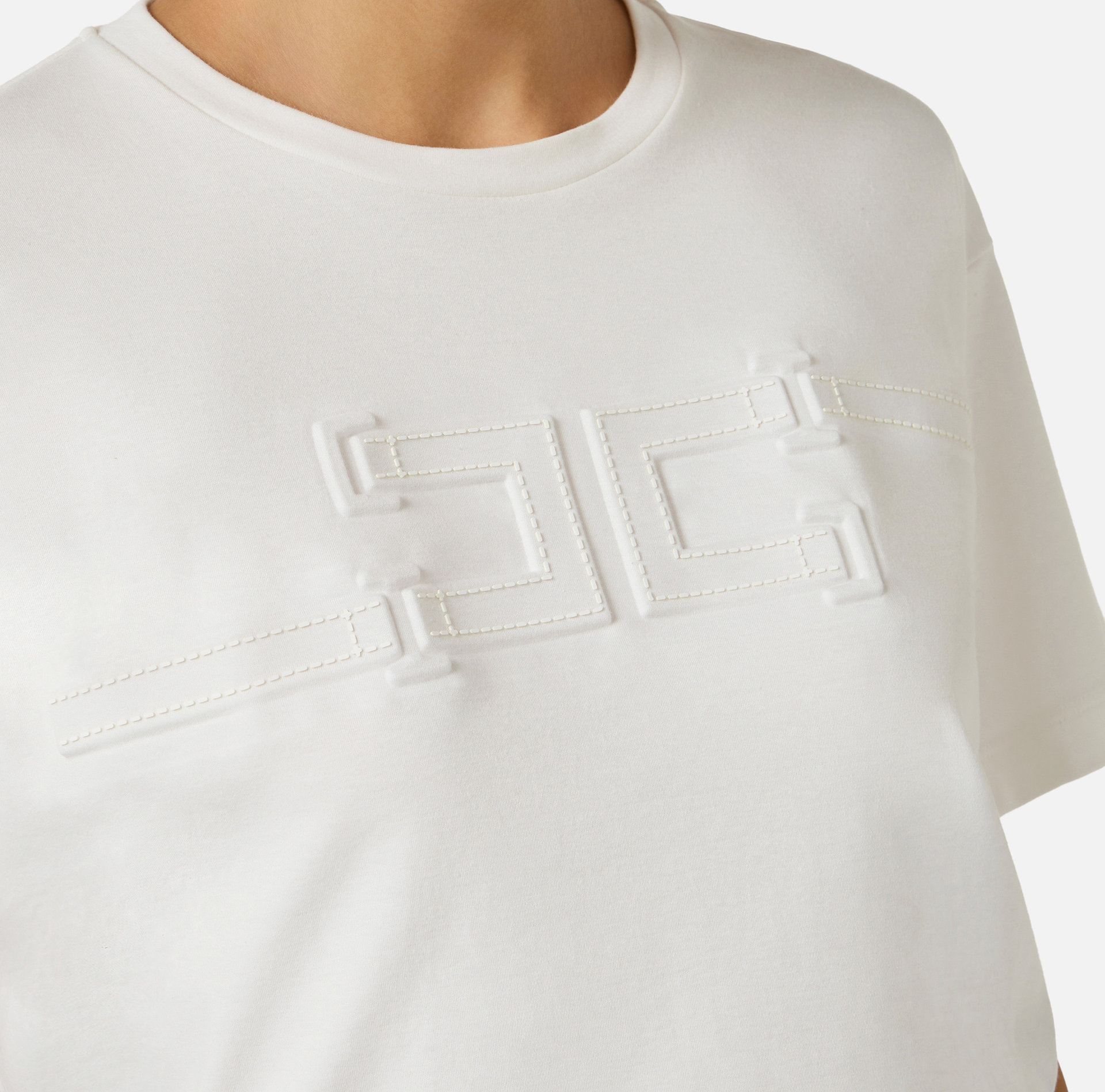 T-shirt z dżerseju z wytłaczanym logo - Elisabetta Franchi