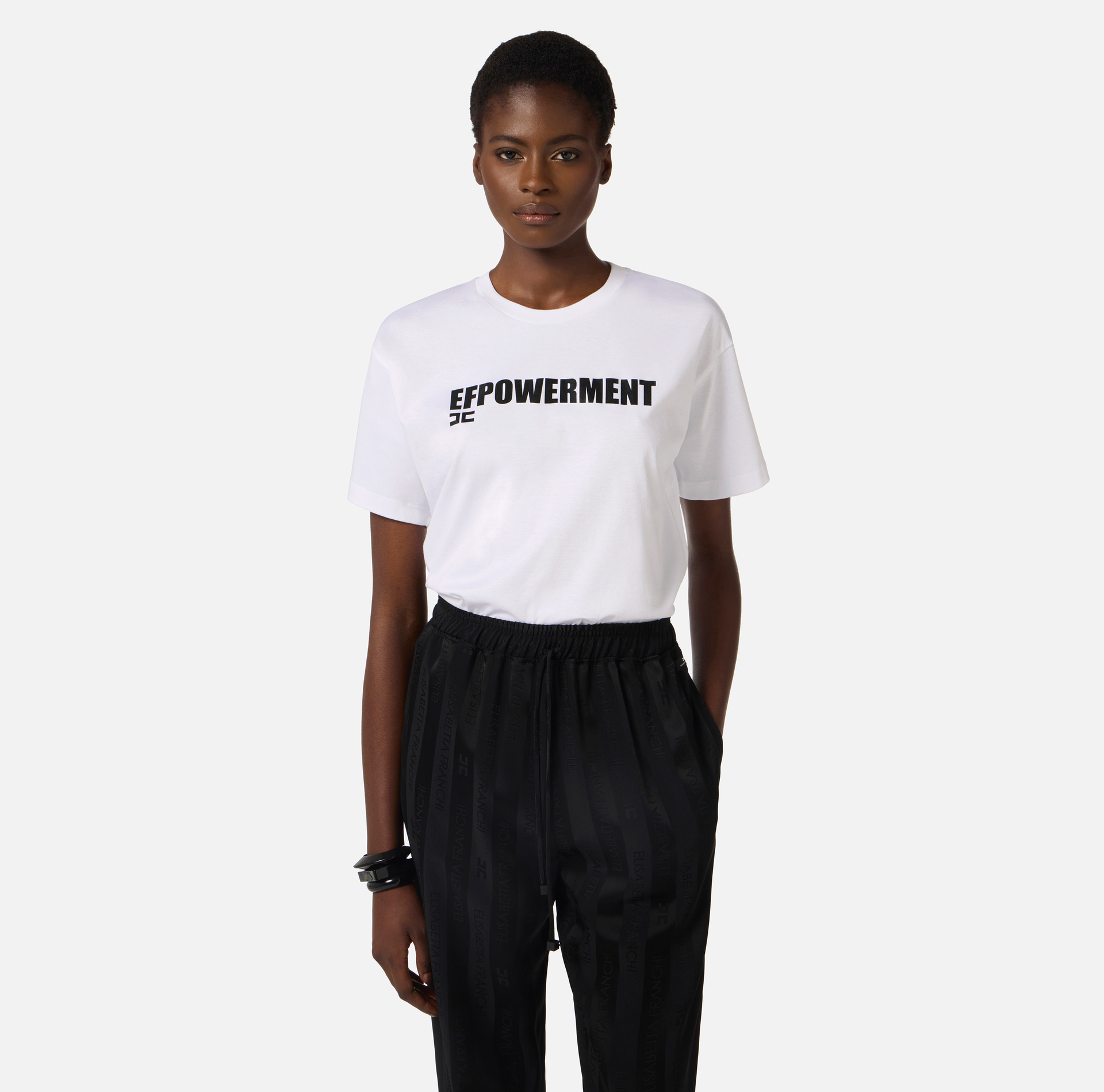 T-shirt z dżerseju ze ściągaczem - Elisabetta Franchi