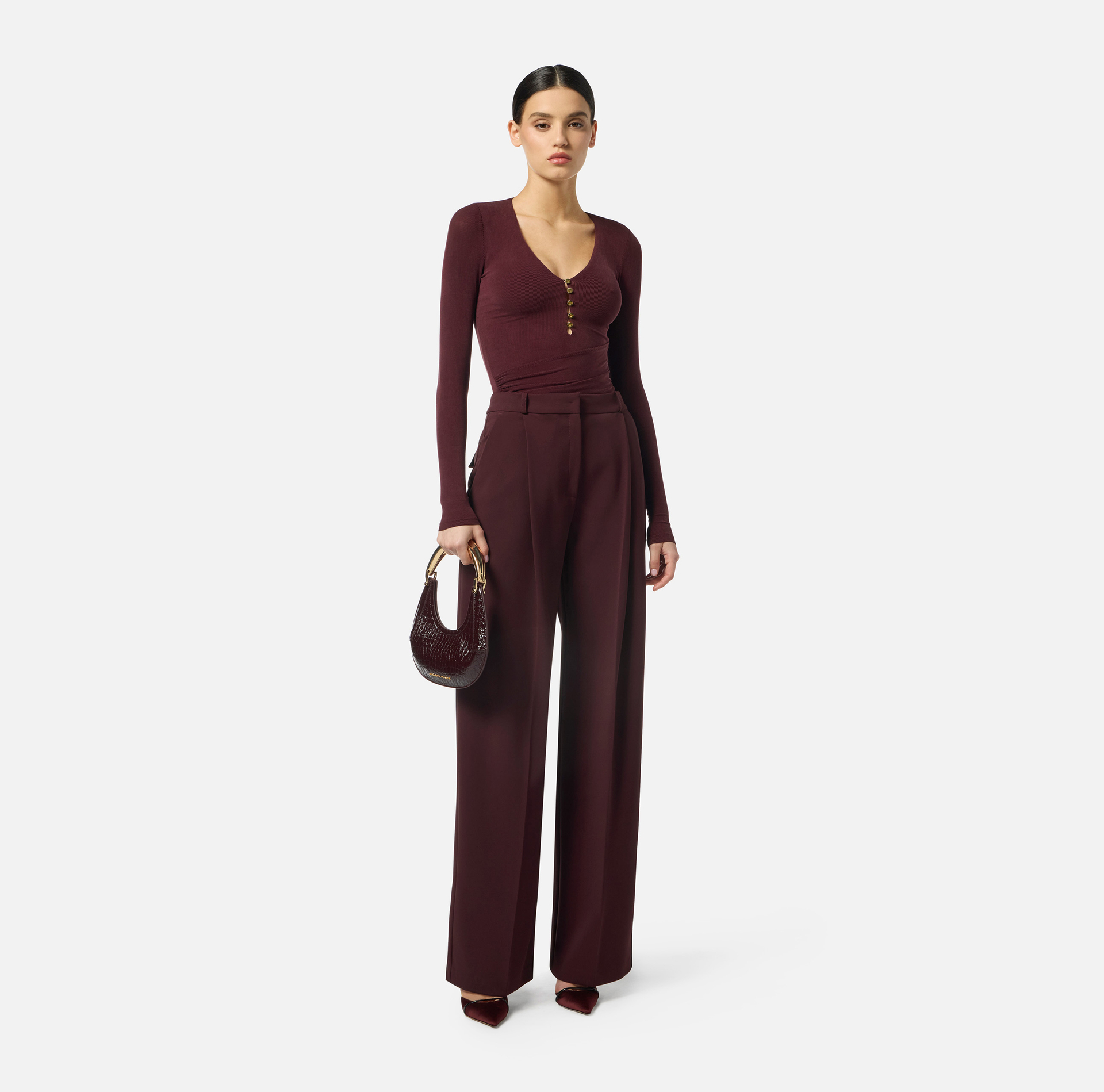 Jersey de cupro canalé con botones - Elisabetta Franchi