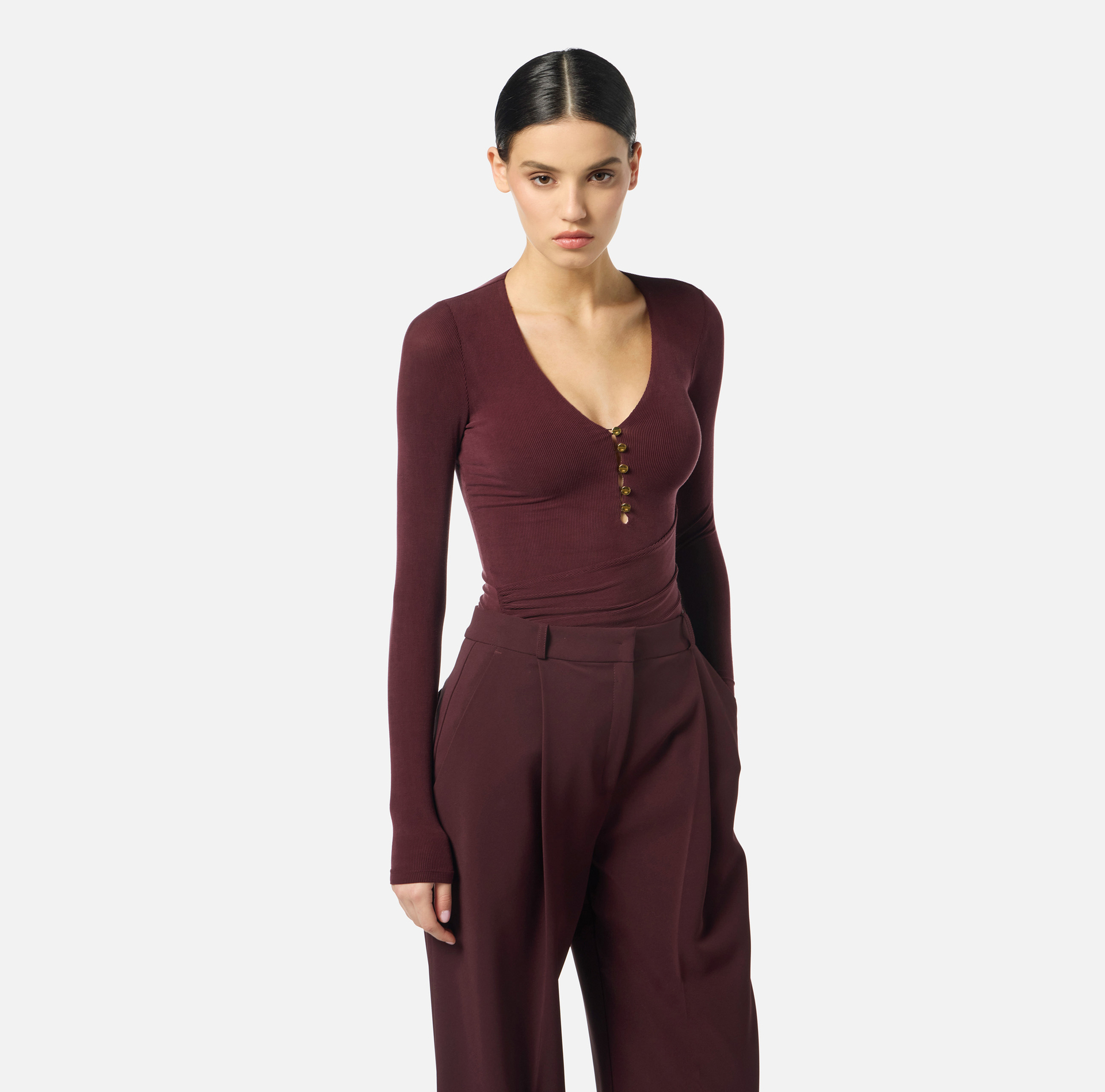 Jersey de cupro canalé con botones - Elisabetta Franchi