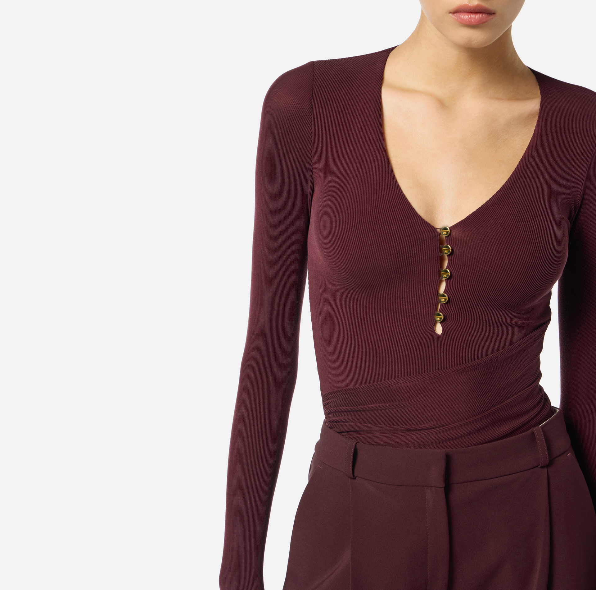 Jersey de cupro canalé con botones - Elisabetta Franchi
