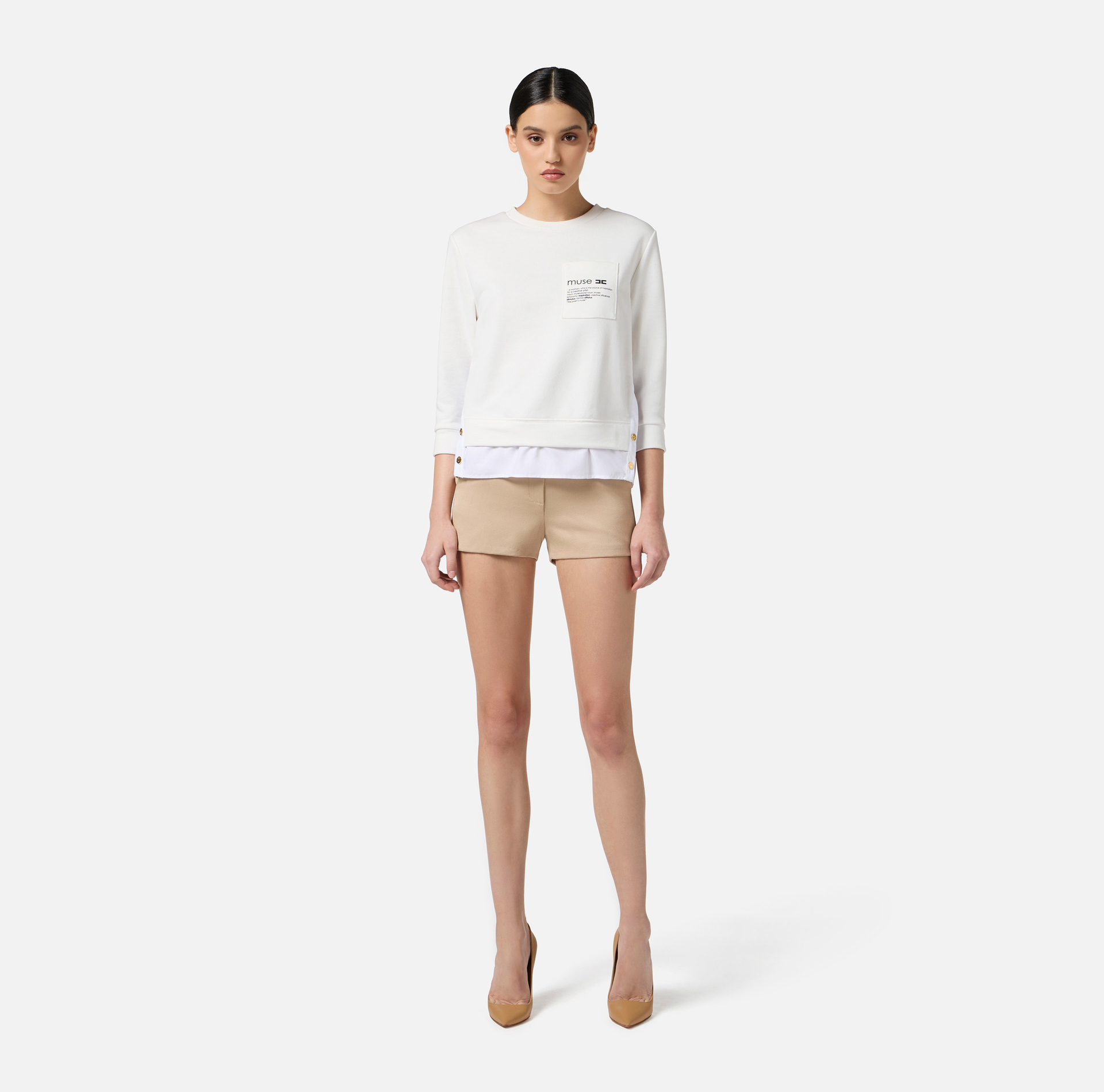 Jersey de felpa con detalles de popelina - Elisabetta Franchi