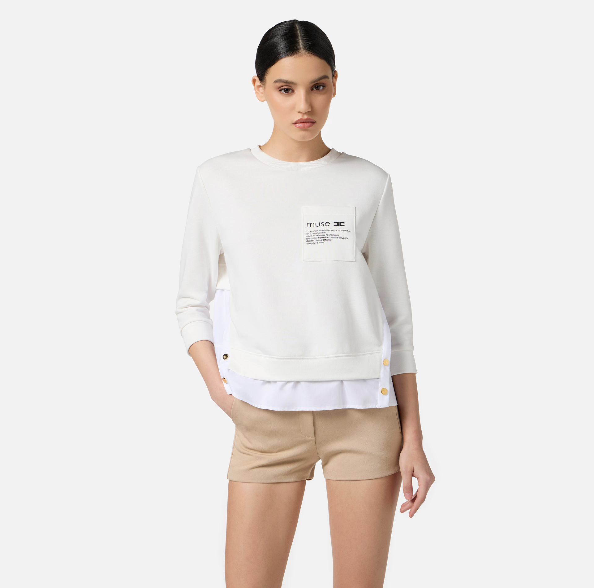 Jersey de felpa con detalles de popelina - Elisabetta Franchi