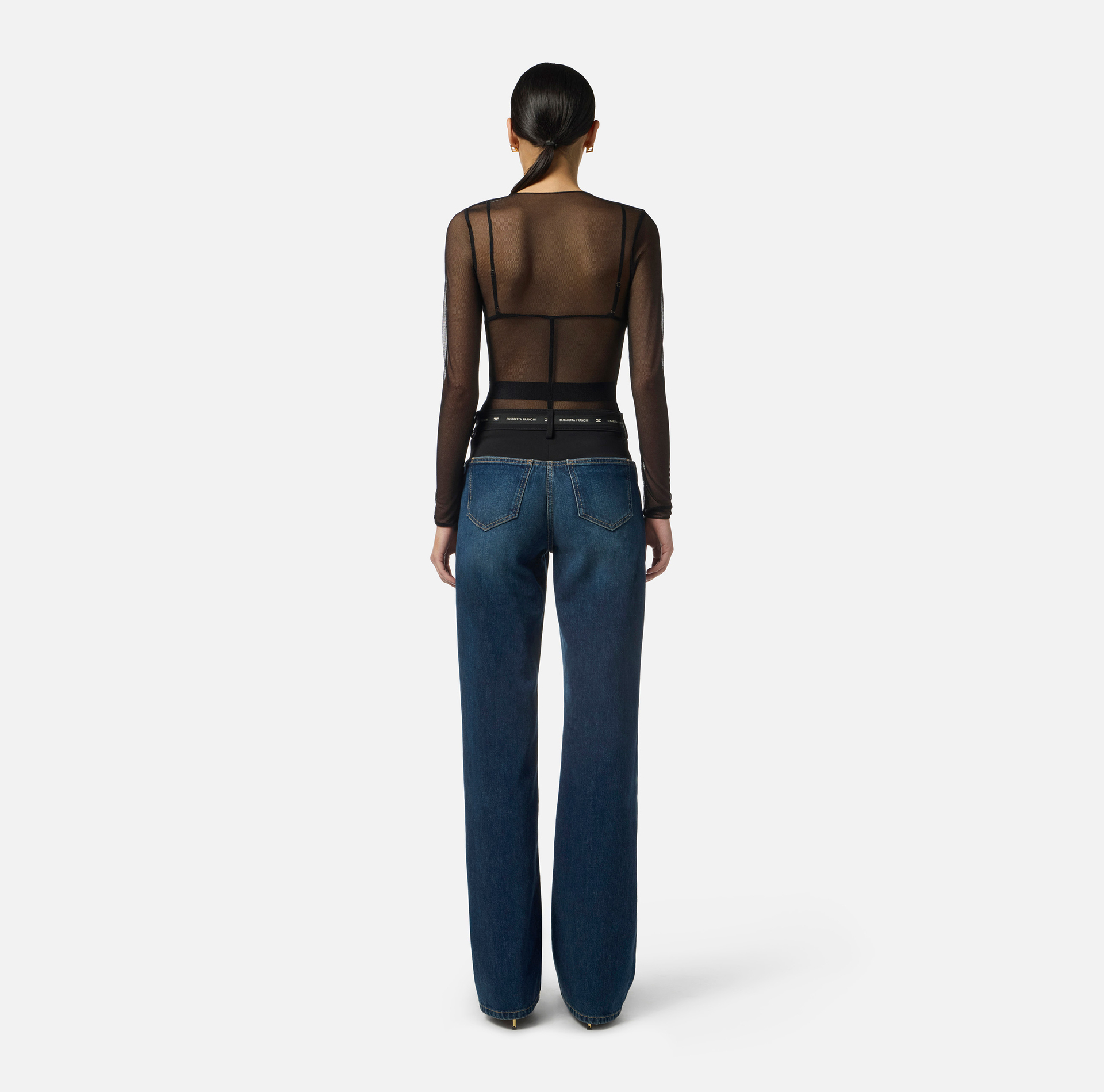 Top in tulle fabric with vinyl details - Elisabetta Franchi