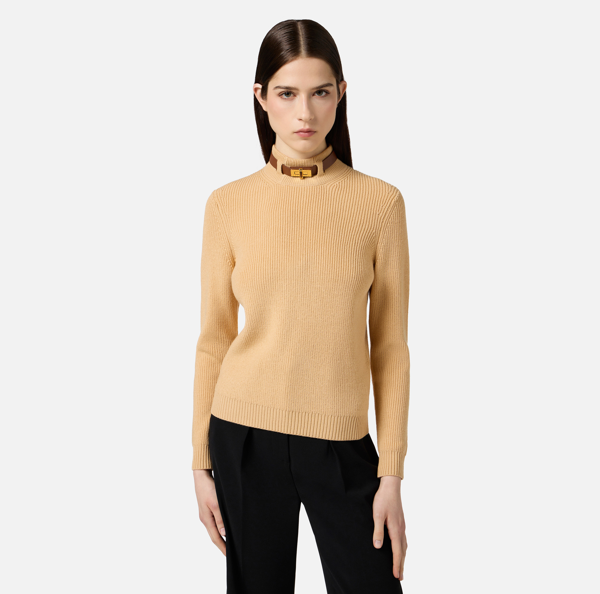 Jersey de mezcla de lana con correa joya - Elisabetta Franchi