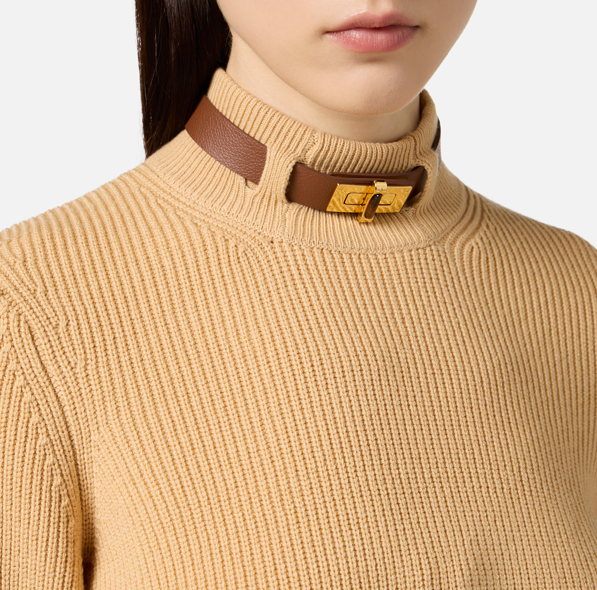 Jersey de mezcla de lana con correa joya - Elisabetta Franchi