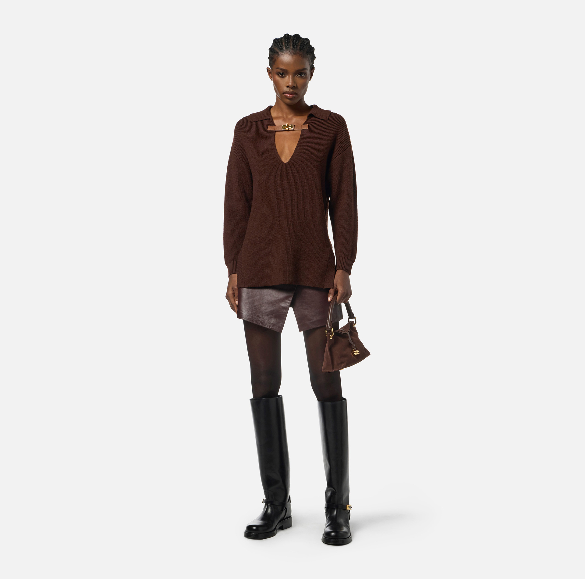 Jersey de mezcla de lana con correa joya - Elisabetta Franchi