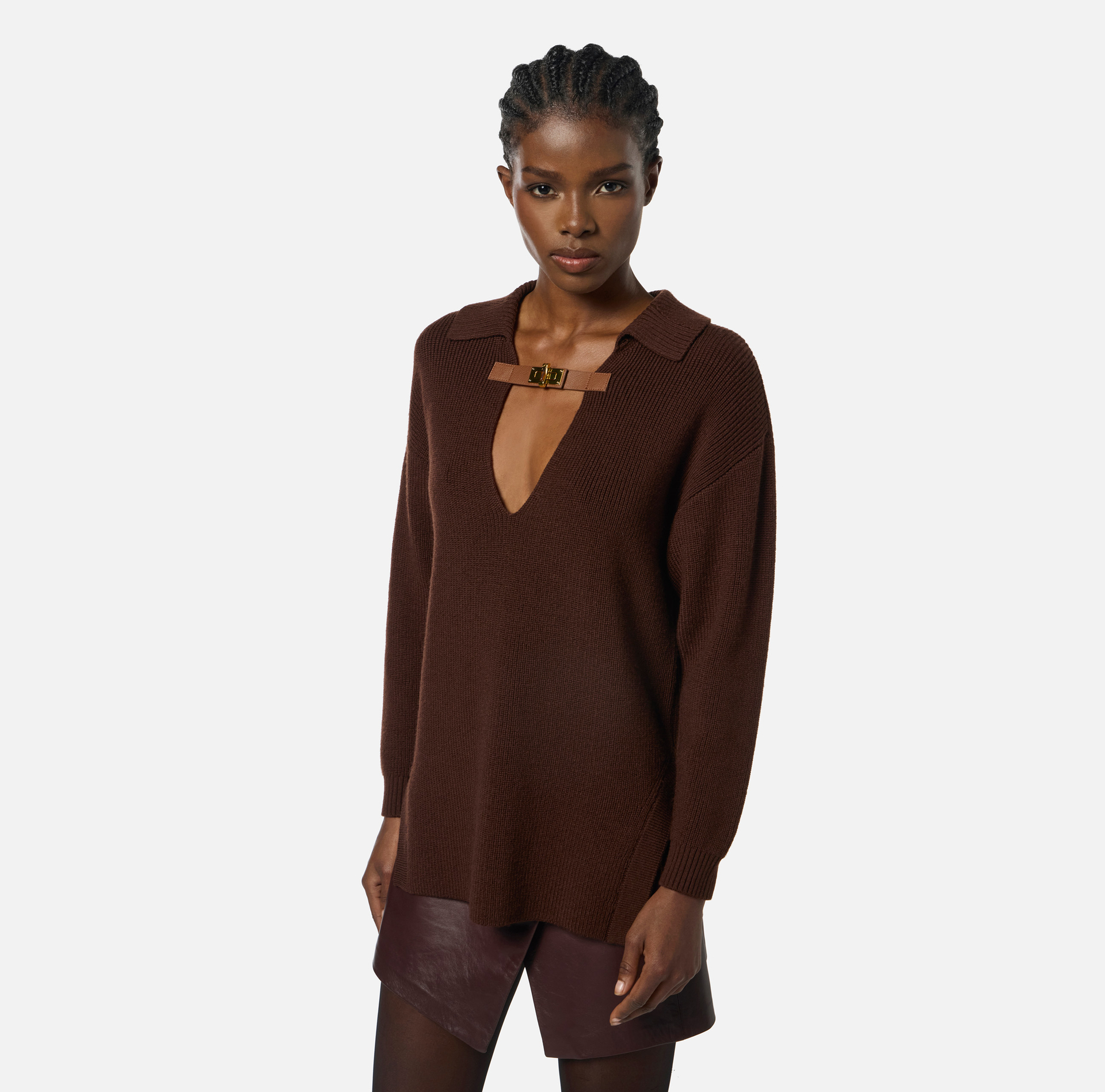 Jersey de mezcla de lana con correa joya - Elisabetta Franchi