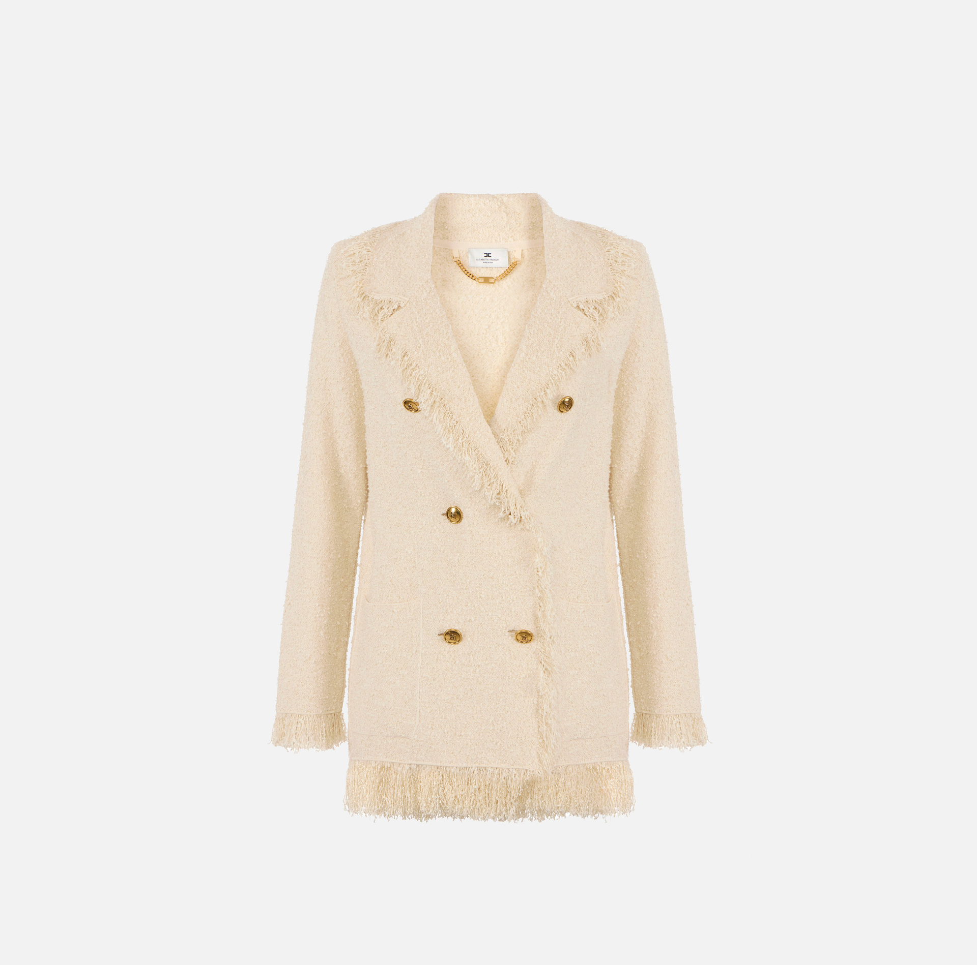 Giacca in maglia bouclé con frange