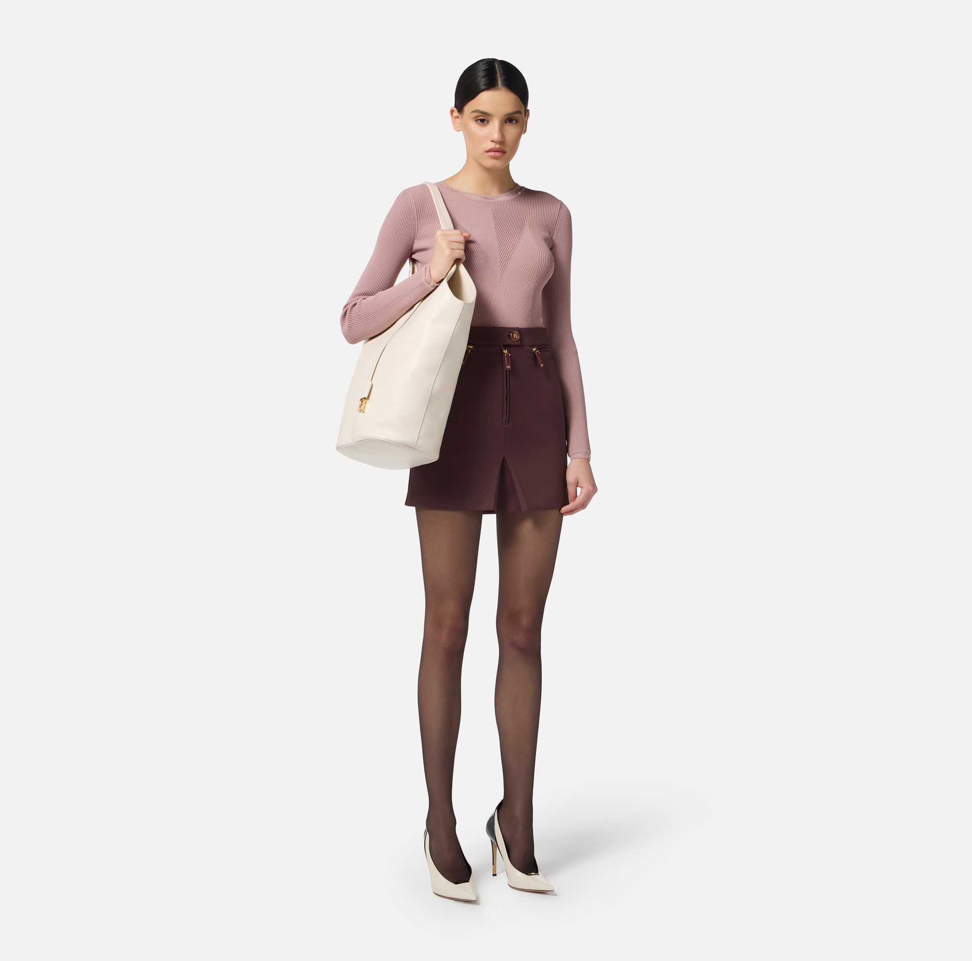 Top in ribbed knit fabric with jewel logo - Elisabetta Franchi