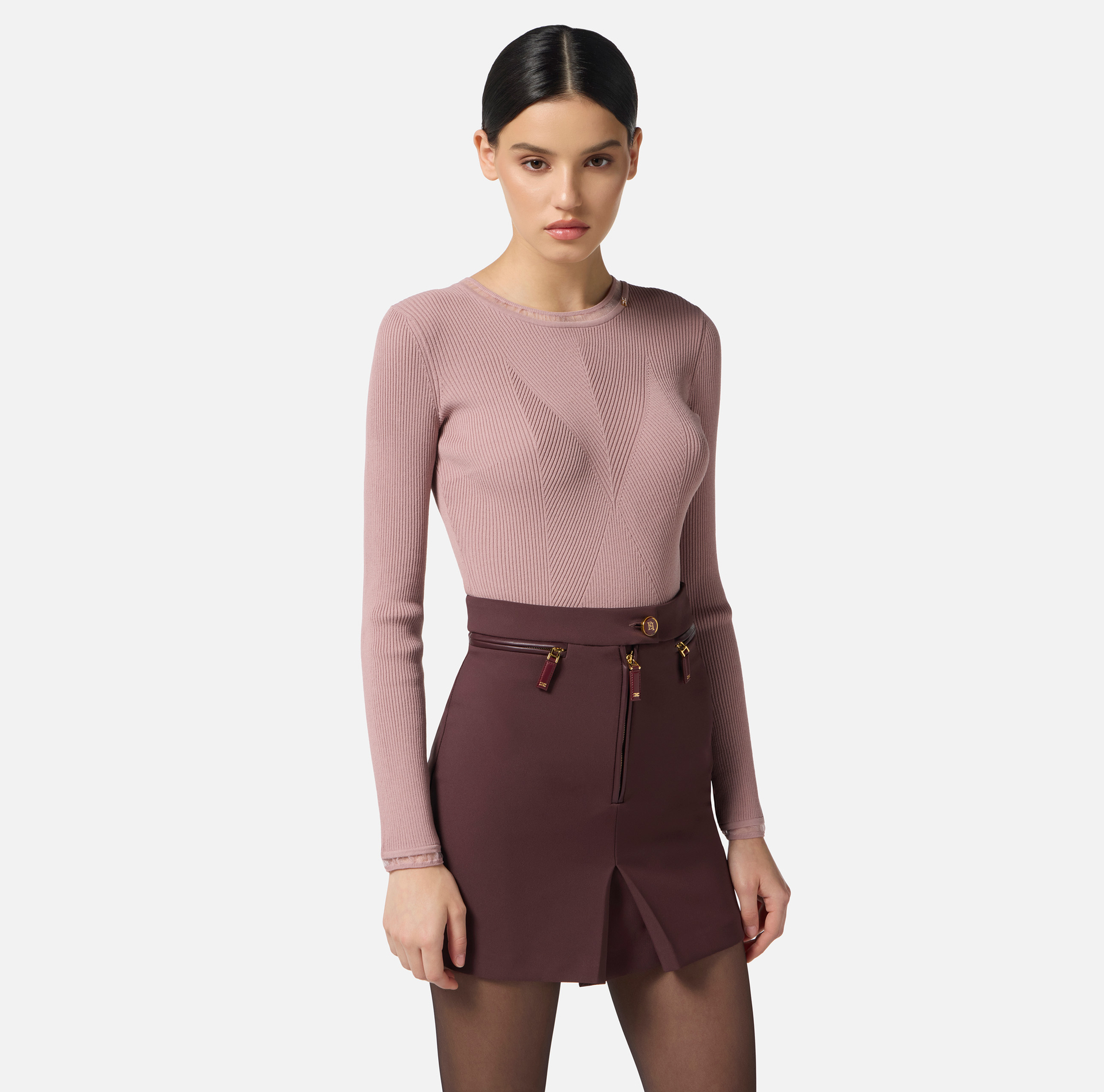 Top in ribbed knit fabric with jewel logo - Elisabetta Franchi