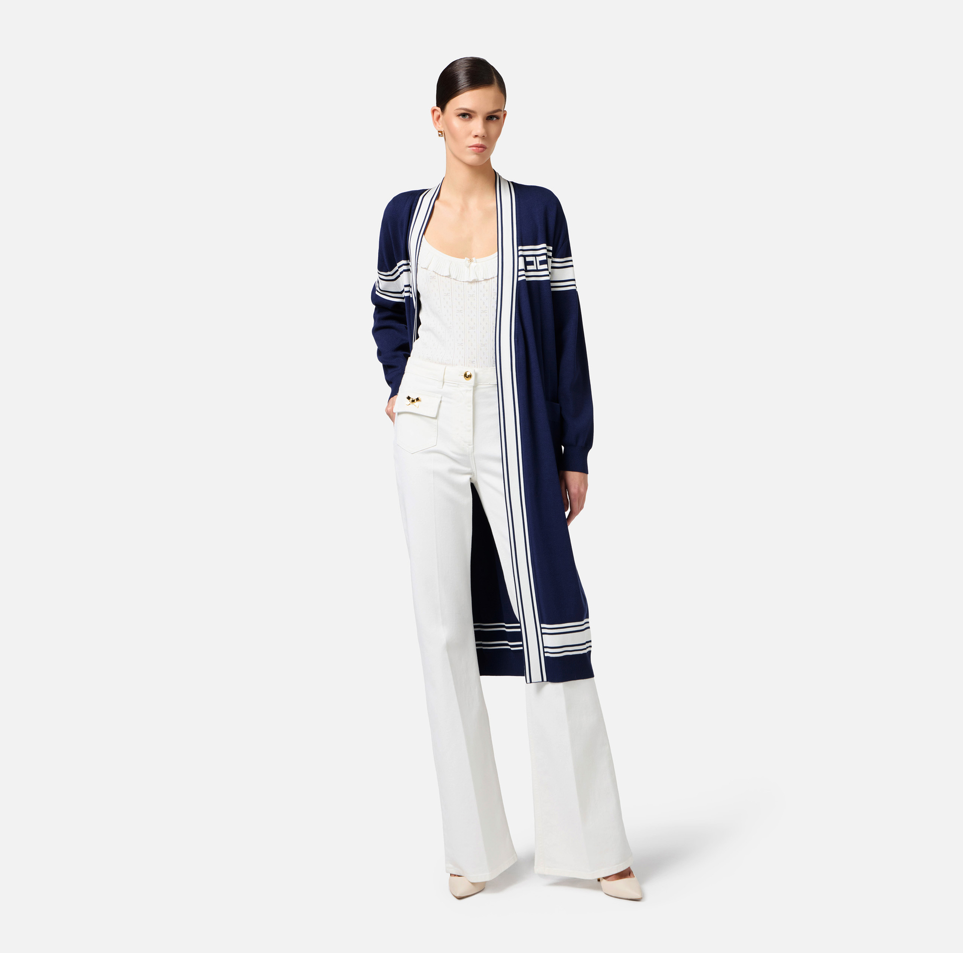 Cardigan in viscosa con bande a contrasto - Elisabetta Franchi